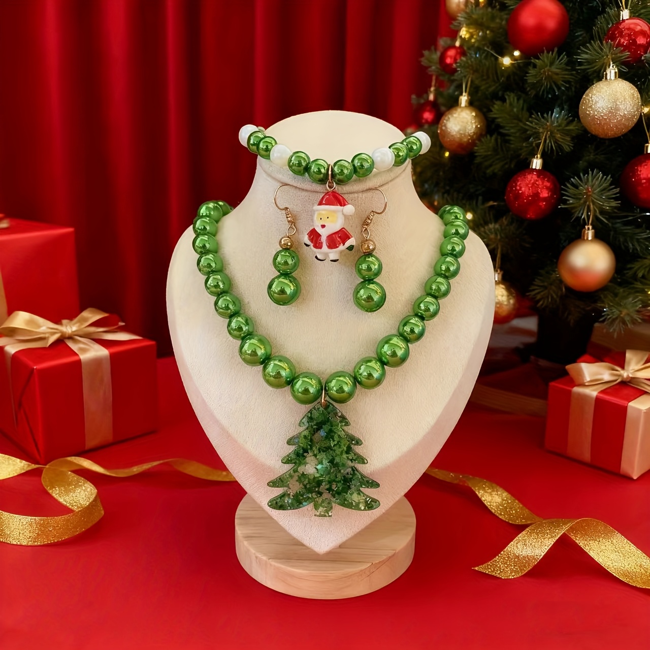 TEMU A Set Of Christmas Series Elements: Christmas Tree Shaped Acrylic Pendant, Santa Claus Pendant Bracelet, Perfect For Party Celebrations And Holiday Wear, Gift For , Lovers, And