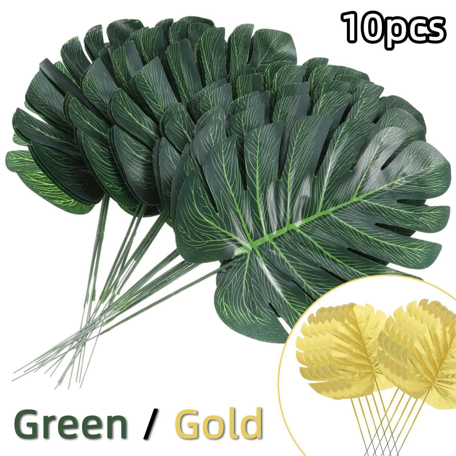 

10pcs & Golden Artificial Monstera Leaves - Realistic Texture, Hawaiian Table Decorations, , And Party , Hawaiian Party Decorations, Best For Christmas, Thanksgiving