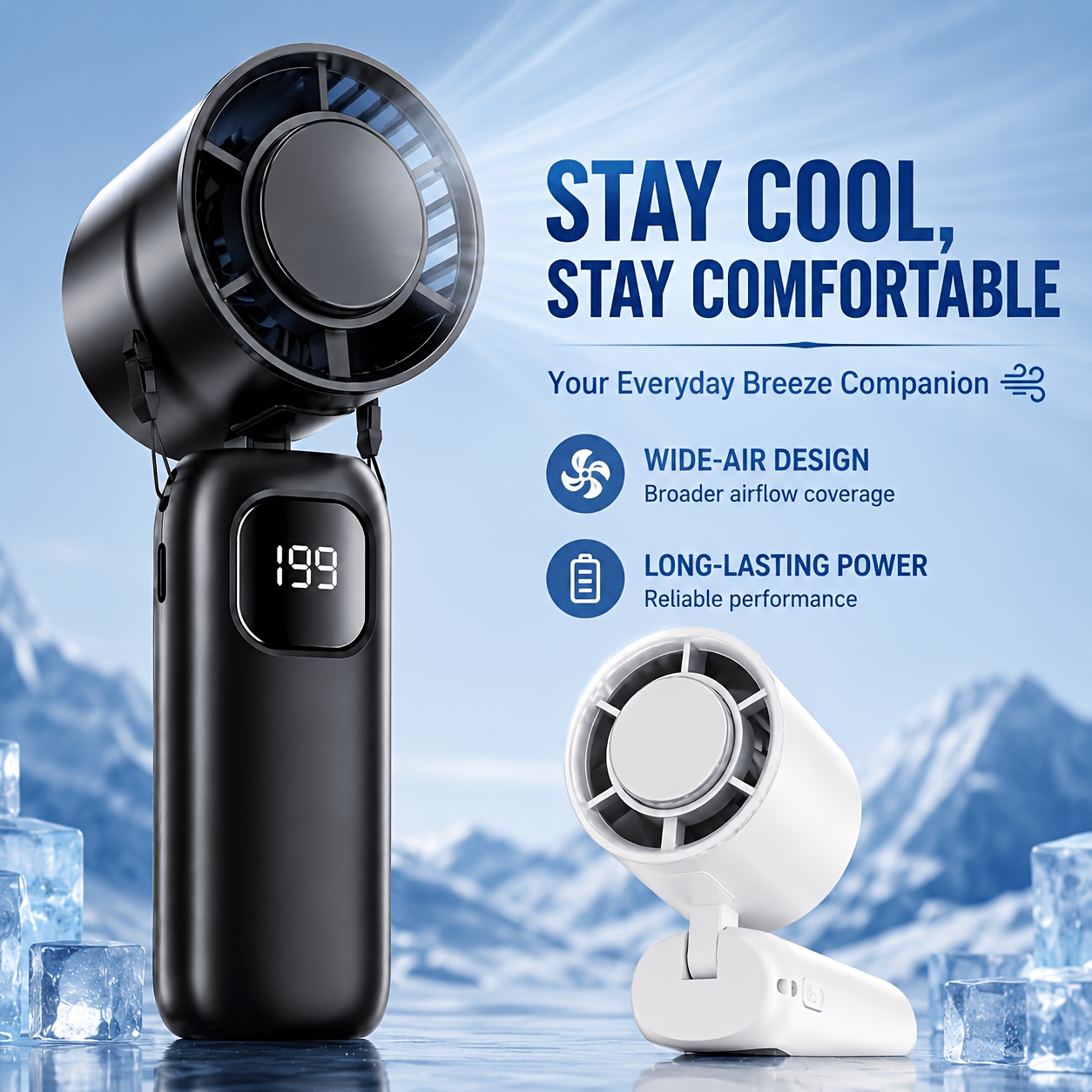 Image of Foldable Portable Cooling Fan With Technology, 16, 000 Rpm, 100-level Touch Speed Control And Led Display, Type-c Fast Charging, With Neck Strap And Stand - Suitable For Travel, Office, Outdoors