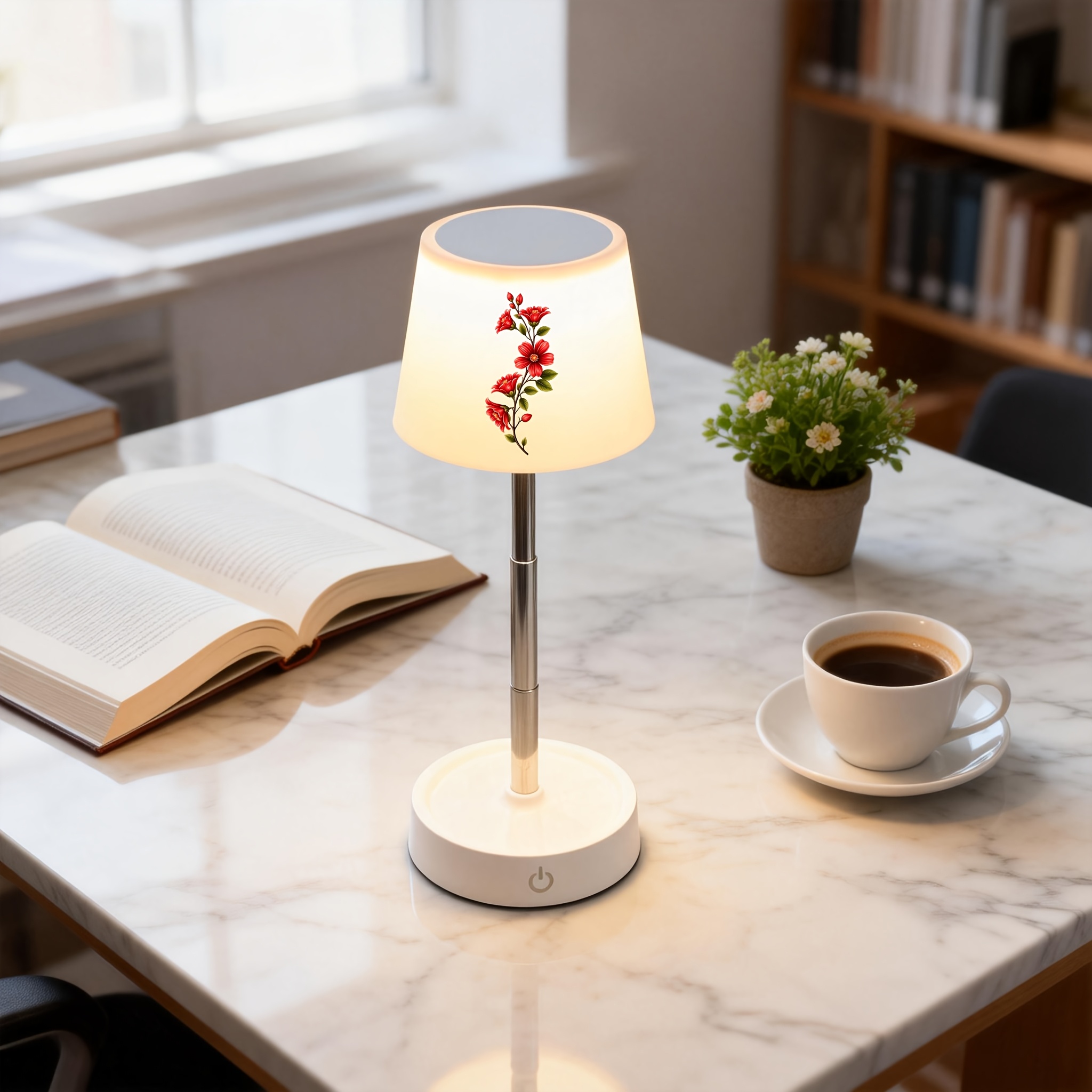 Red Kapok Flower Branch Pattern Desk Lamp, Adjustable & Rechargeable