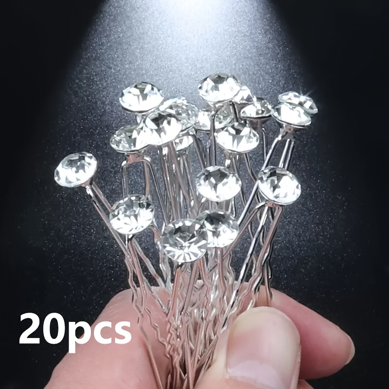 TEMU 20 piezas, Joyería para peinados, horquilla de diamantes de , joyería para novia, dama de honor, horquilla blanca transparente con forma de