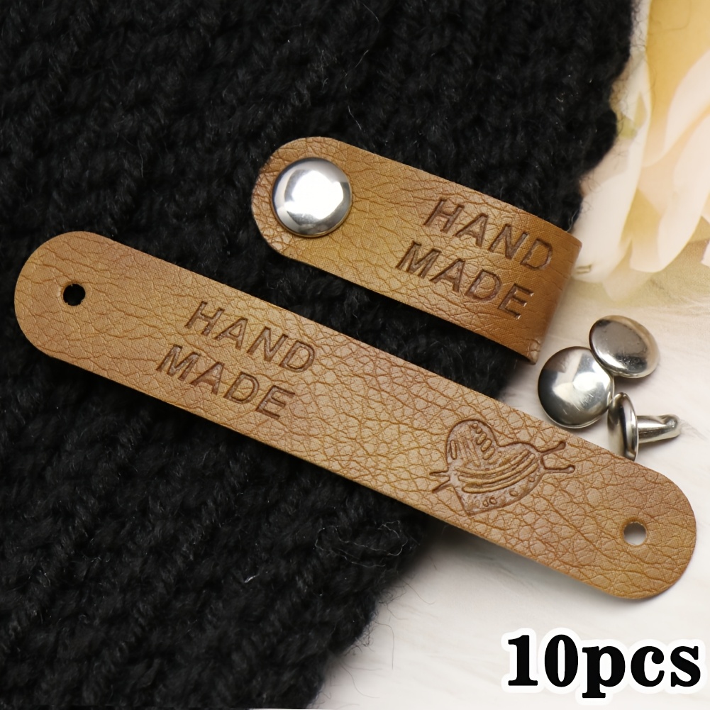 TEMU [50 Stück herzförmige Etiketten mit Nägeln] Handgemachte Kunstleder-Anhänger - Bastel-Etiketten für Strickprojekte, Geldbörsen, Jeans und