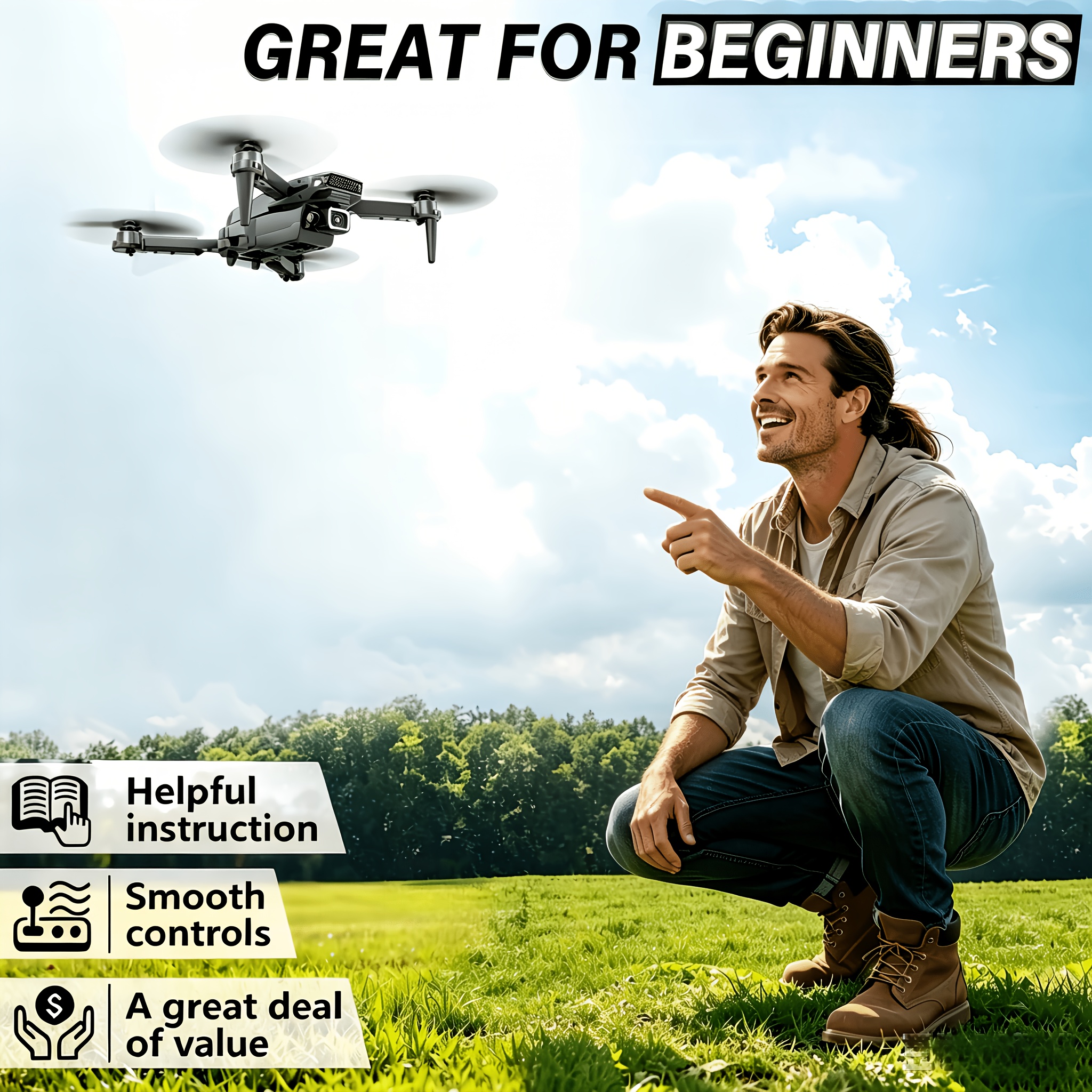 Foldable RC Quadcopter for Teenagers, Easy-to-Fly Entry-level Drone with Optical Flow Hover, 360° Fun Stunt Flips, One Key Takeoff Landing, Headless Mode, Crash Resistant for Casual Play, Perfect for Hanging Out with Friends, Great Birthday Gift