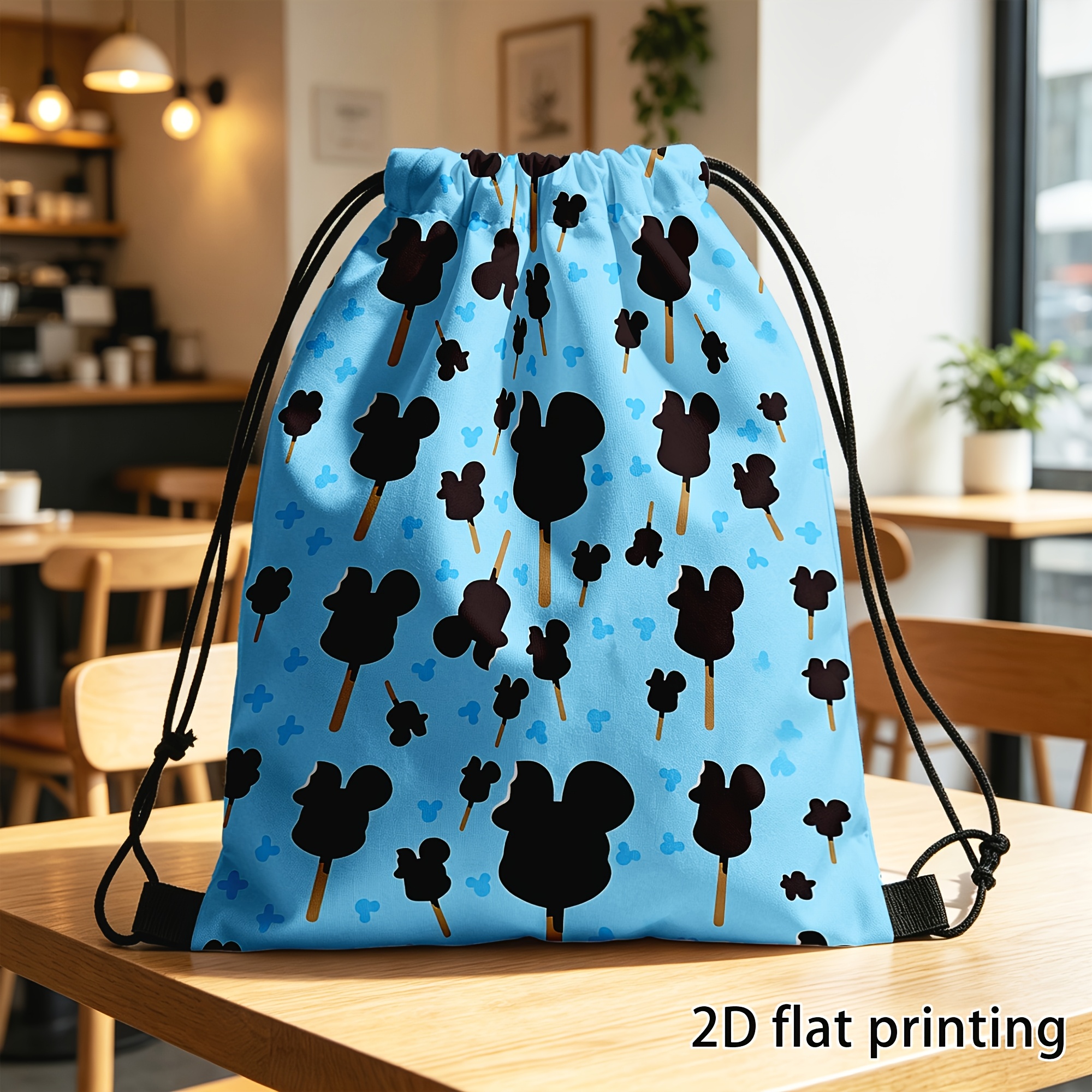 TEMU Double-sided Printing, 1pc Per Pack, Drawstring Bag, Sports And Fitness Bag, Backpack, Mouse Head Ice Cream Drawstring Backpack