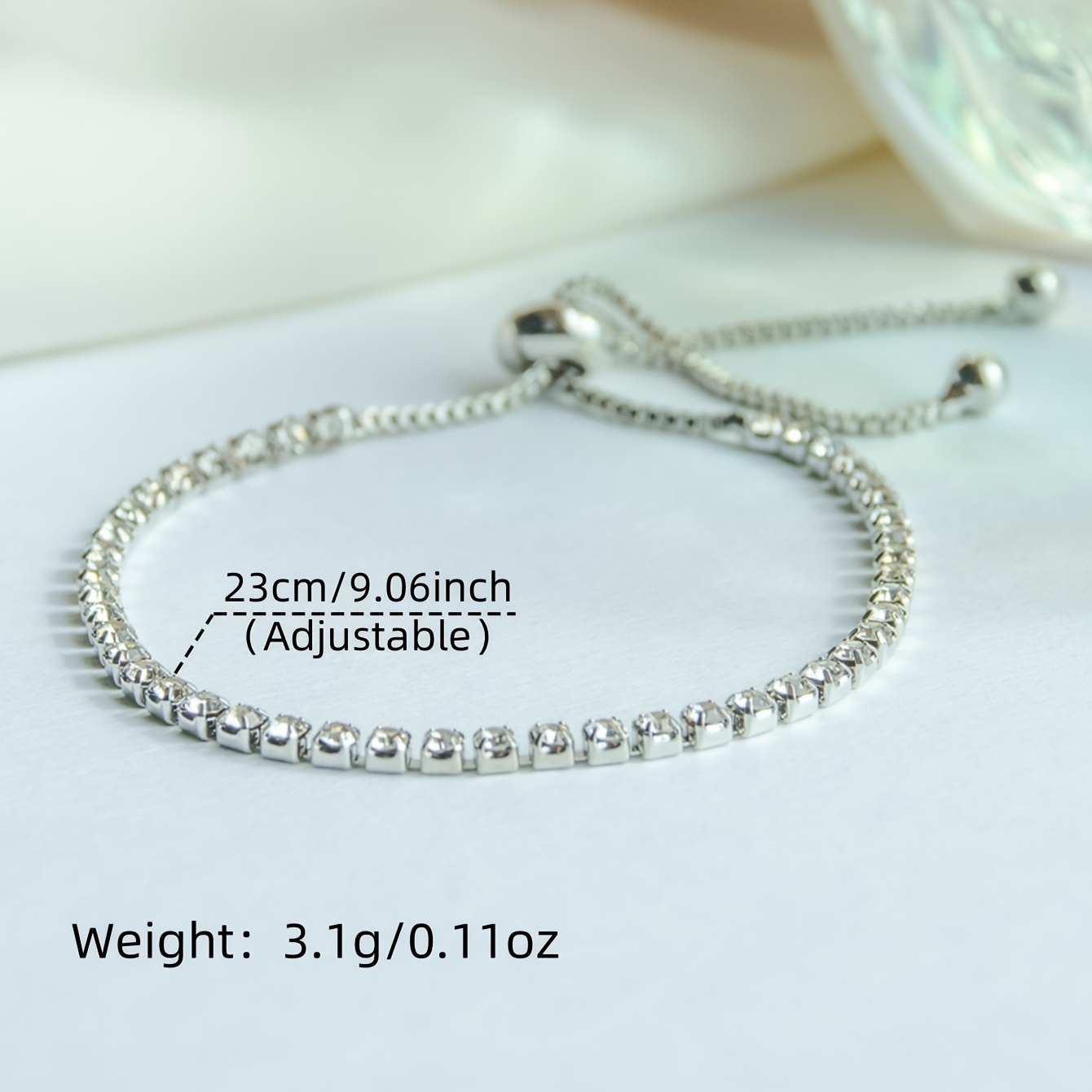 Image of 1pc Women's Pull-through Chain Bracelet, Synthetic Zirconia Simulated , Adjustable Pull Cord, Simple Shiny Cute Jewelry, Versatile Women's Bracelet For Daily Wear