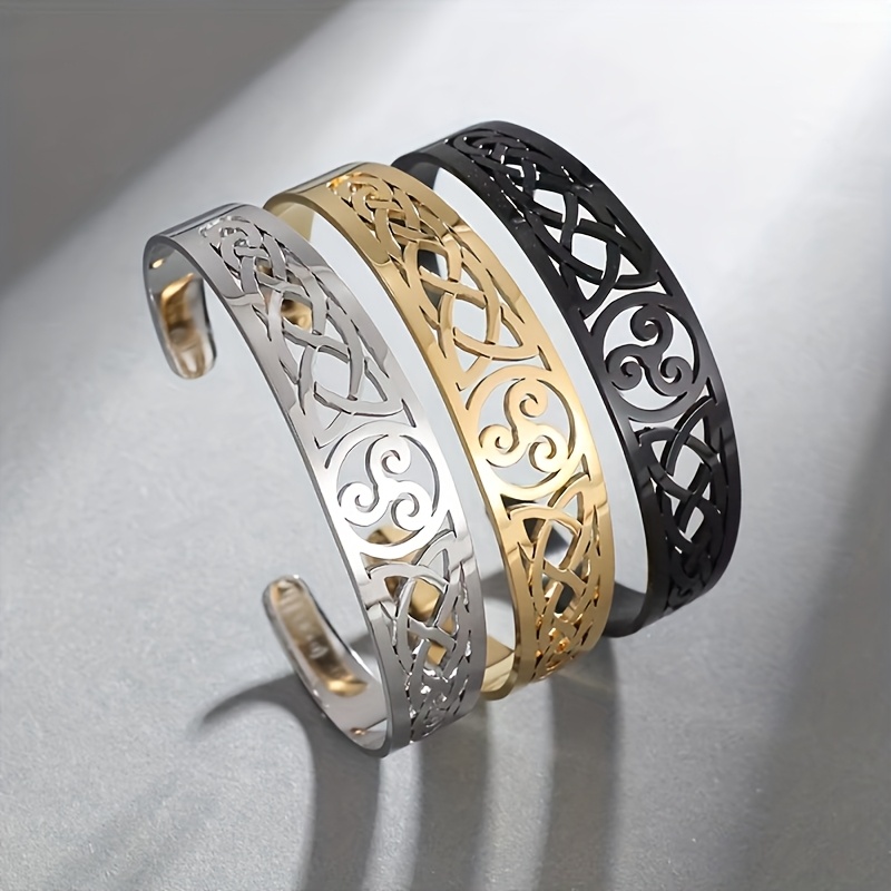 Women's Retro Celtic Knot Design Stainless Steel Open Bangle
