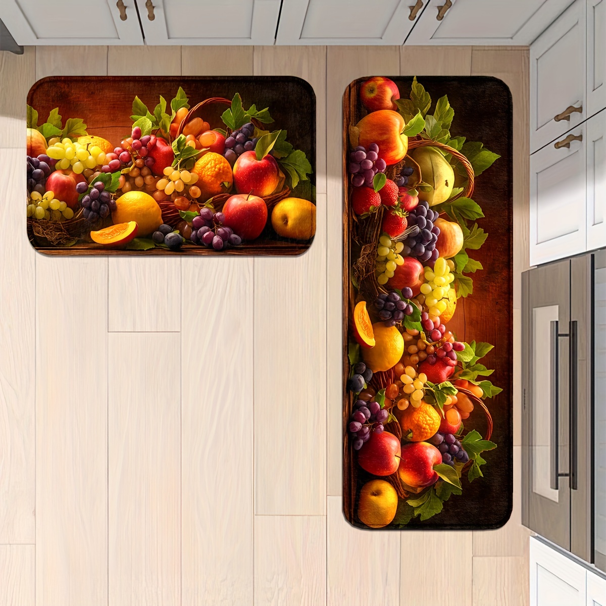 TEMU Fruit-themed Non-slip Kitchen & Bathroom Mats - Durable, Machine Washable Runner Rugs For Home, Office, Laundry - Comfortable Polyester, Spring Decor