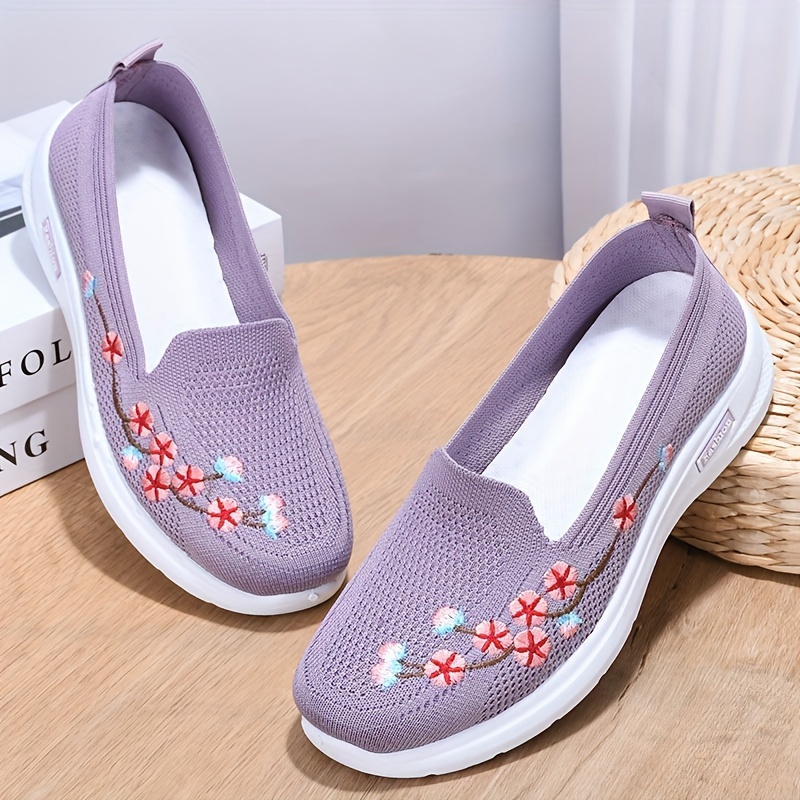 ladies casual outdoor running and walking shoes with embroidered double layered soles easy to put on and   made of knitted fabric details 8