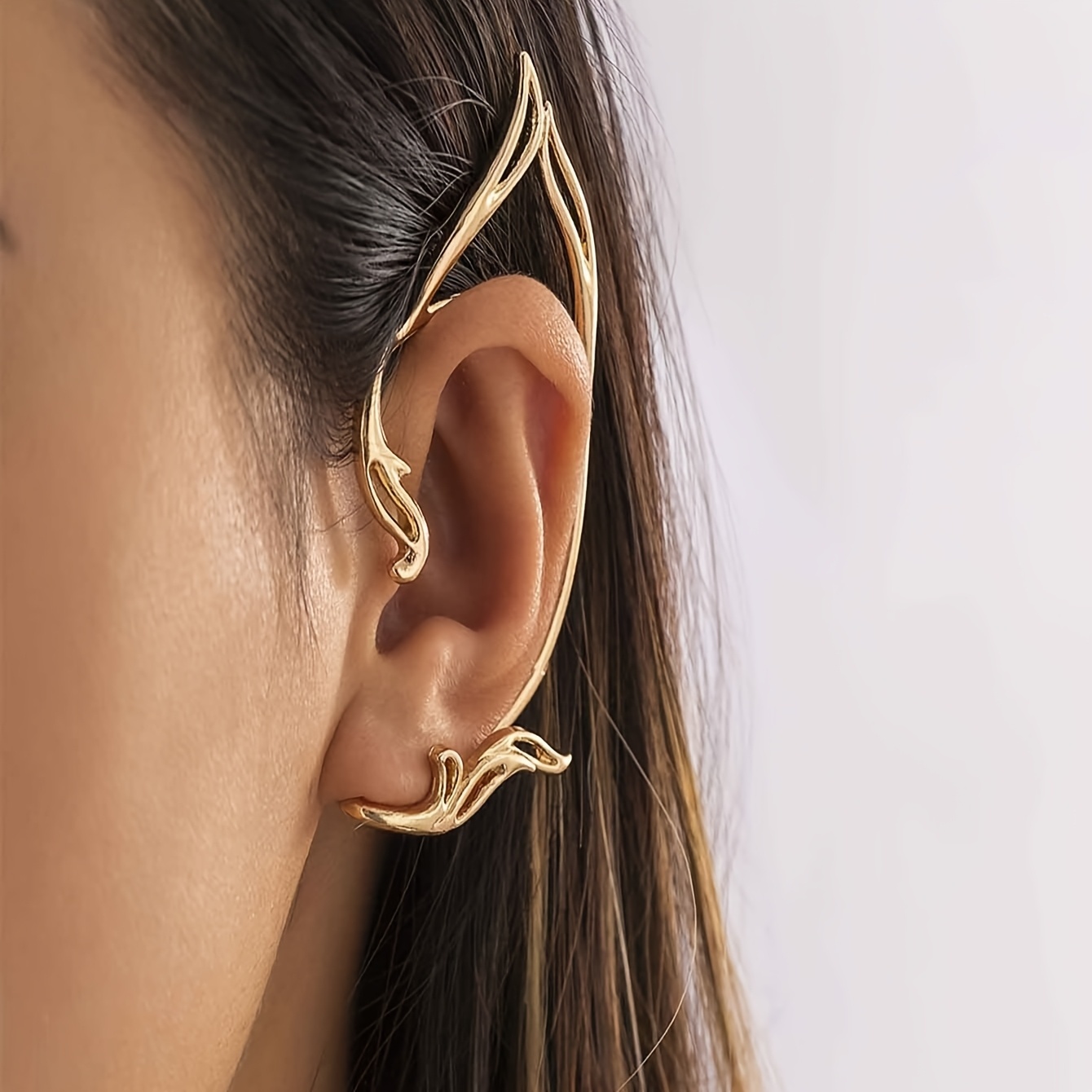 TEMU 1pc European And Hollow-out Cat Ear Earrings For Non-pierced Ears, Minimalist Niche Design, Full Of A High-end Feel, Sweet Yet Edgy, Elf-style