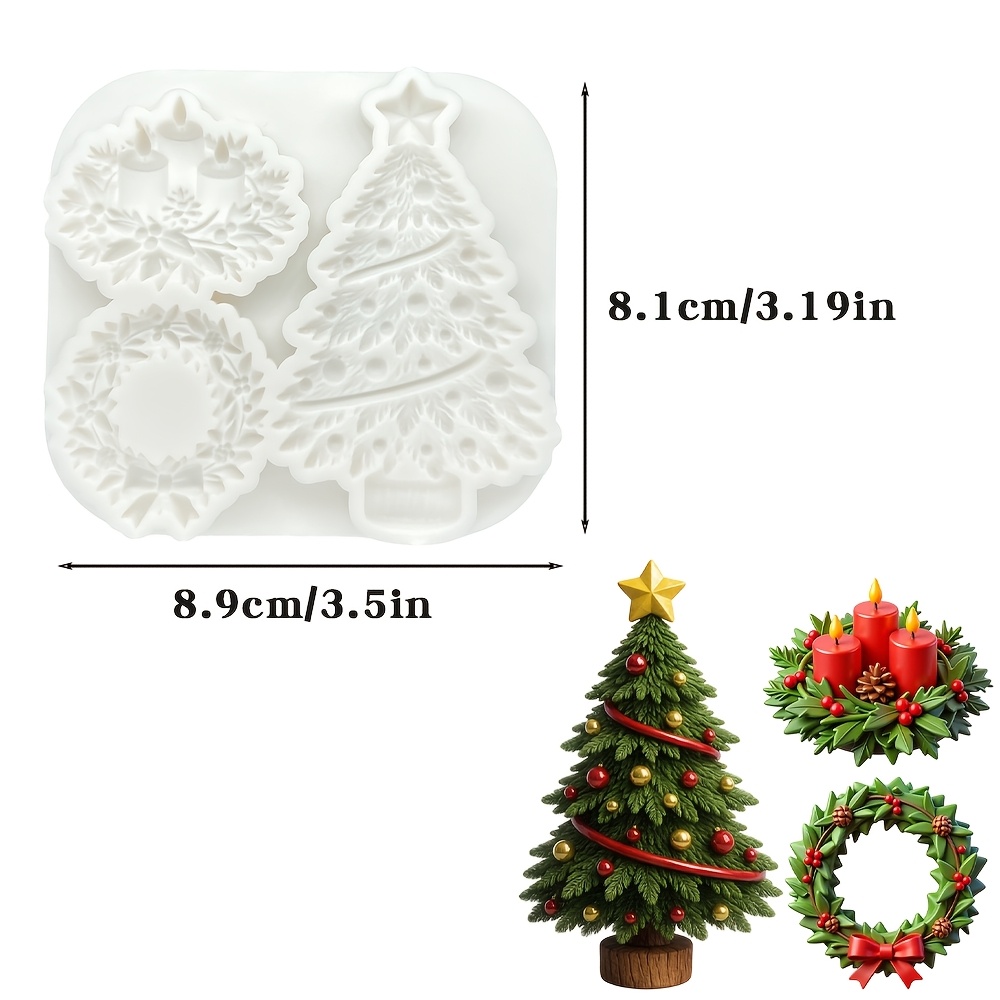 TEMU Moule en silicone pour boule de Noël, arbre de Noël, couronne, bougeoir, de neige, moule à sucre, décoration de gâteau au chocolat sur le thème