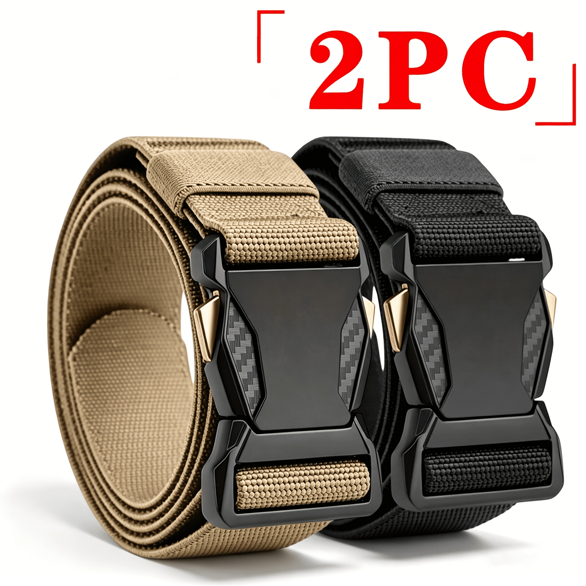 TEMU 2pcs Men's Tactical Nylon Belt With Carbon Fiber Quick-release Buckle - Adjustable Holeless Strap, Bowtie Compatible For Camping, Outdoor Gear &