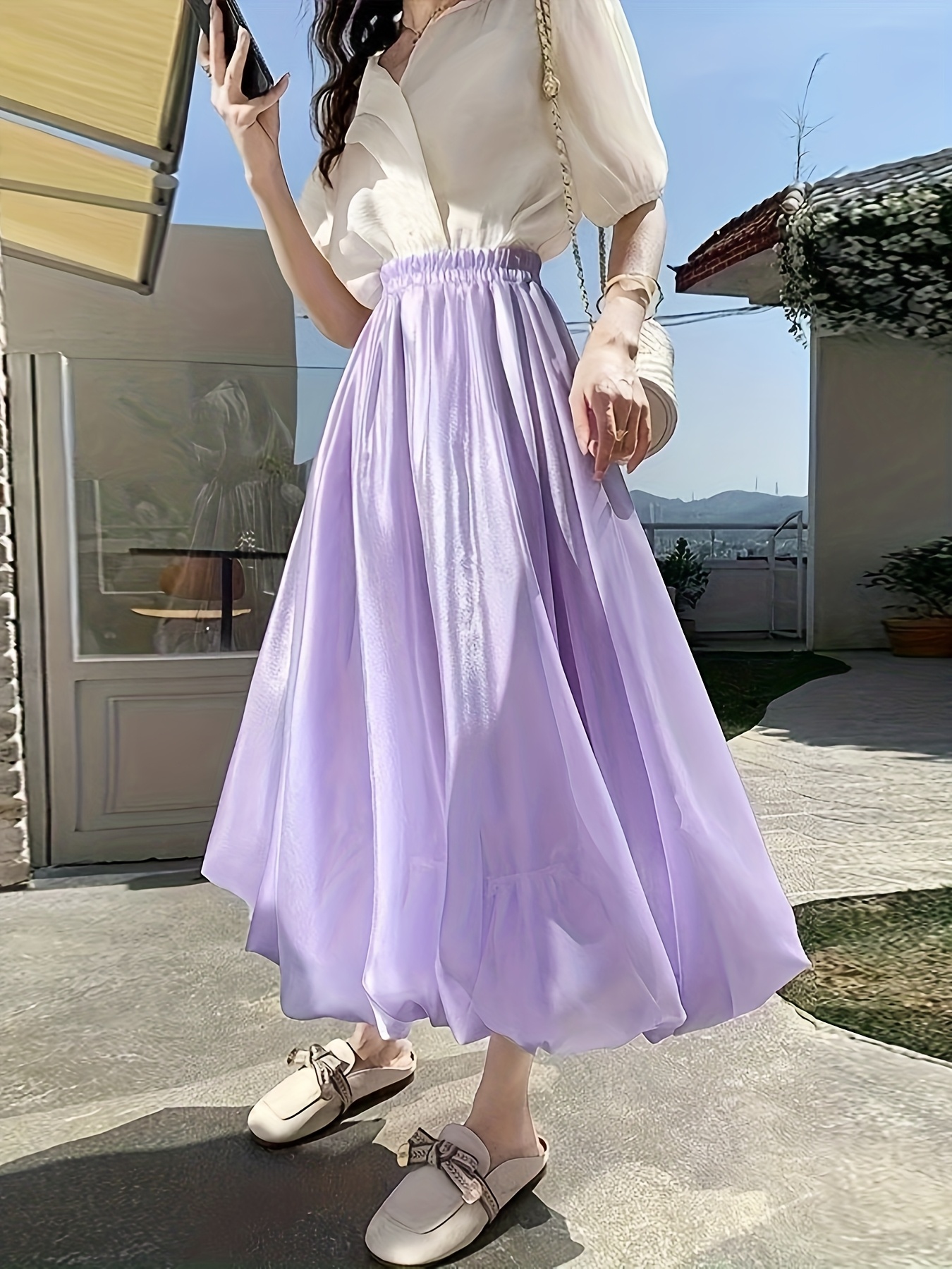 elegant light purple a line midi skirt women high waisted - Temu
