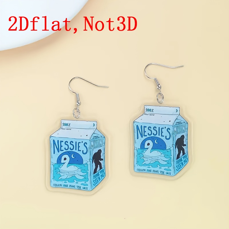 TEMU 2d Flat, Women's Cute Carton Earrings - , Lightweight Acrylic Pendant With Anti-allergic Hooks, Funny Scottish Monster Jewelry For Halloween,