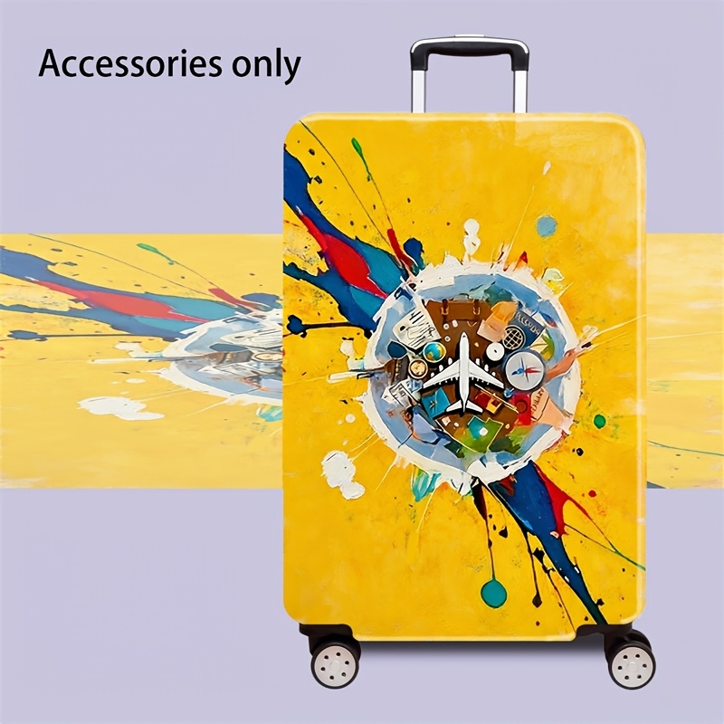 TEMU Travel Essential - Airplane & Travel Icons Pattern - High Elasticity Dustproof Travel Accessories, Scratch-resistant Protective Cover For