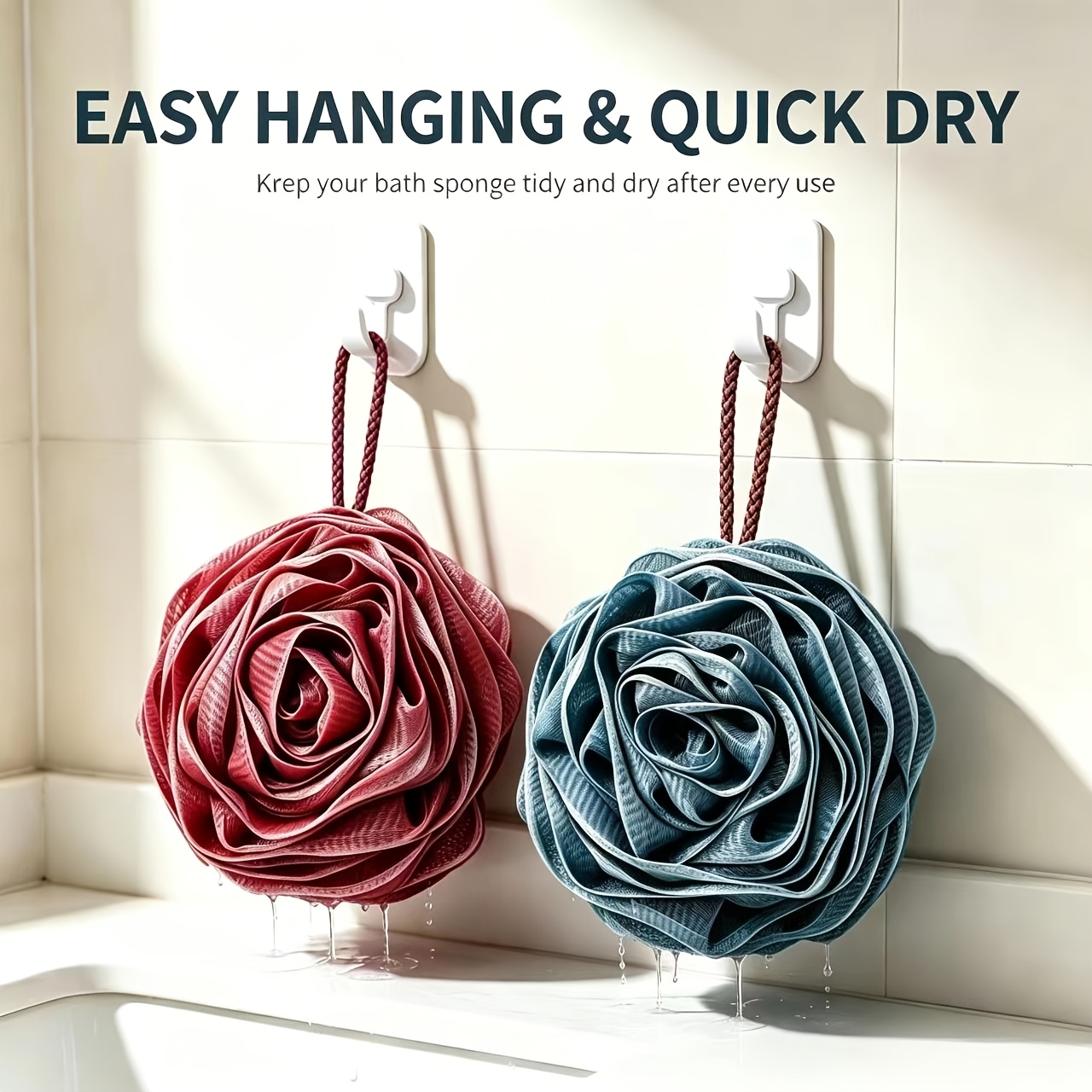 Large Rose-Shaped Bath Loofah Sponge with Storage Hook