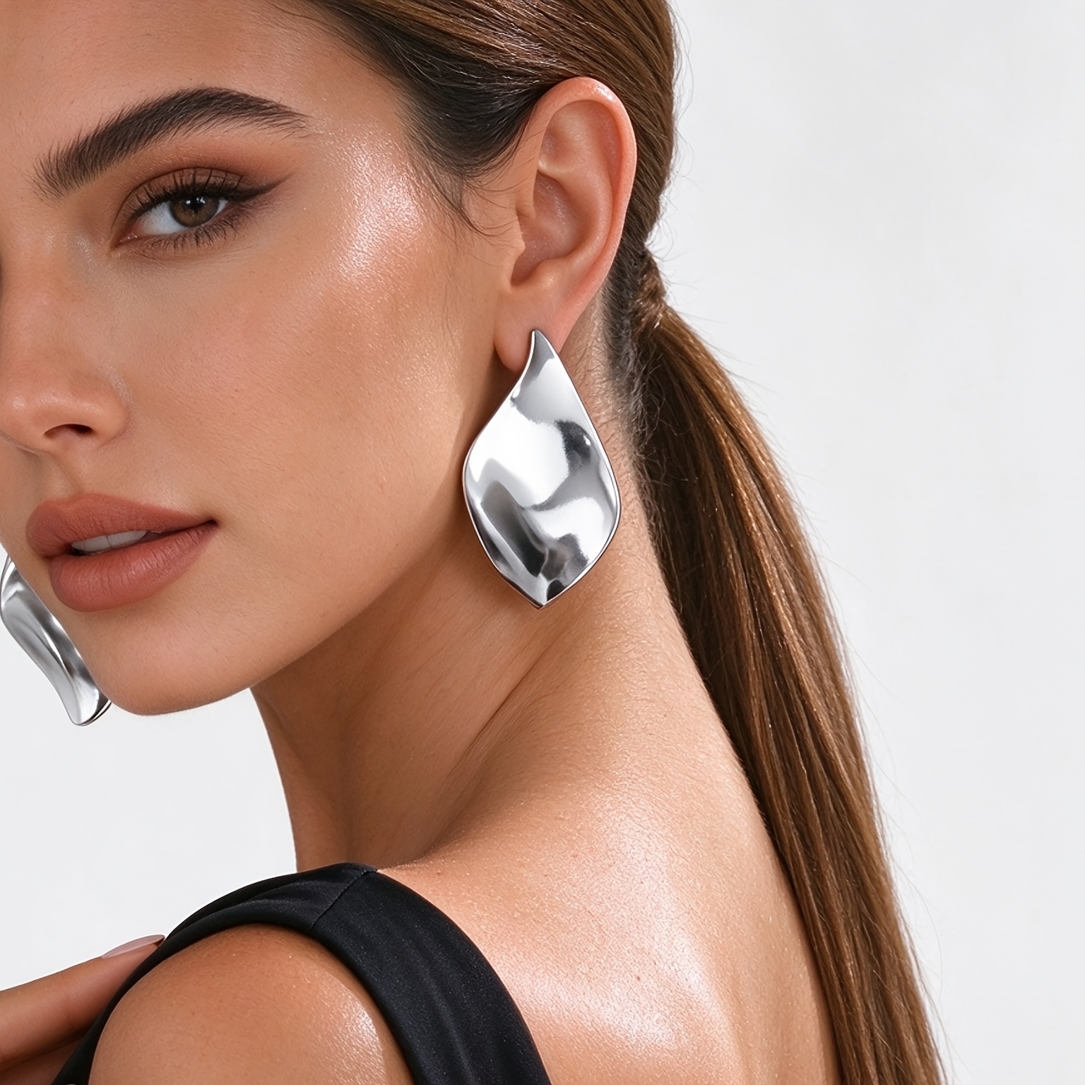 Women's Irregular Hammered Metal Statement Earrings, Unique Design