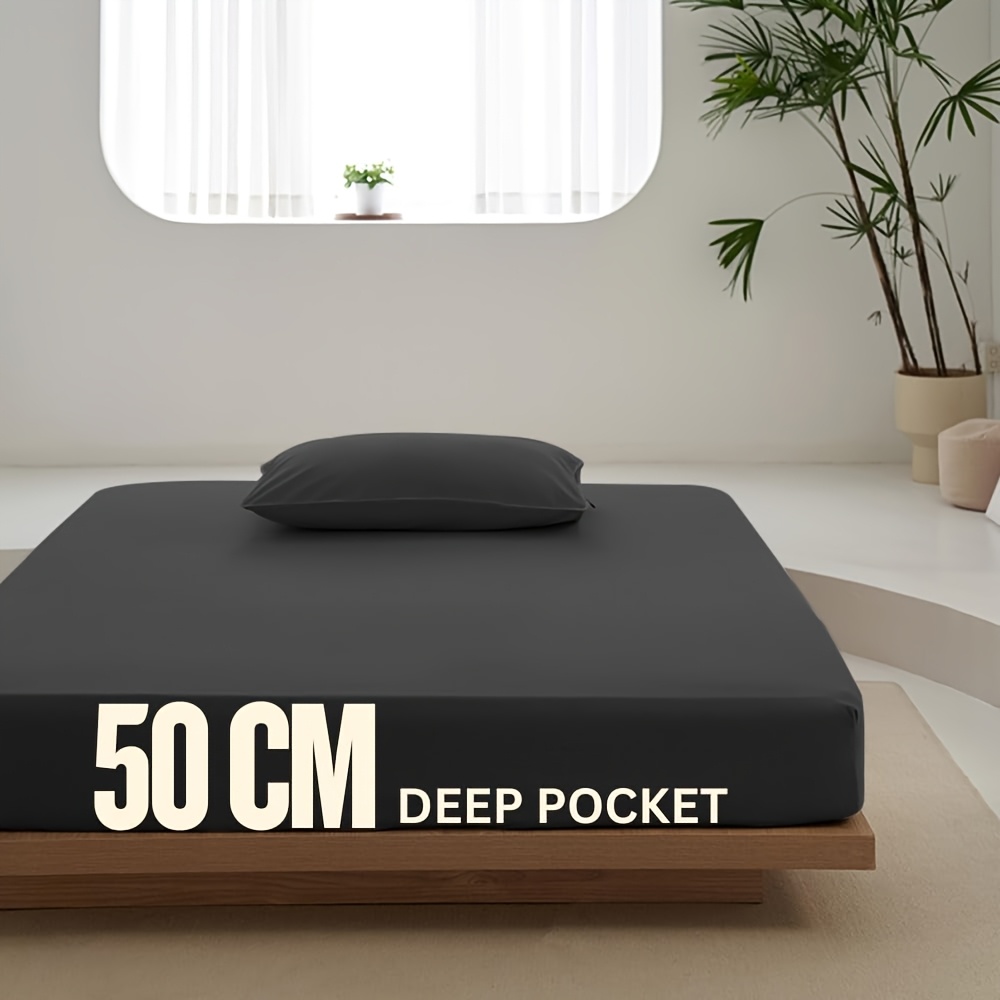 TEMU 1pc Bamboo Viscose Fitted Sheet For Kids & Children, 2400tc With 50cm Deep Pocket, Super Soft Cooling Breathable Bedding For Child, Elastic