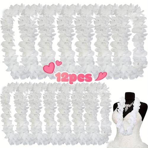 12pcs white polyester flower garlands multi use for weddings anniversaries parties versatile floral decorations no power needed ideal for necklaces party accessories hawaiian party decorations halloween decorations christmas decorations