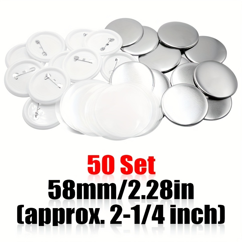 Image of 50 Sets Of Round Button Parts Supplies 58mm / 2.28 In (. 2-1/4 Inch) For Button Maker Machine Pin Maker, Set Includes Tinplate Top, Plastic Clip Bottom & Plastic Film