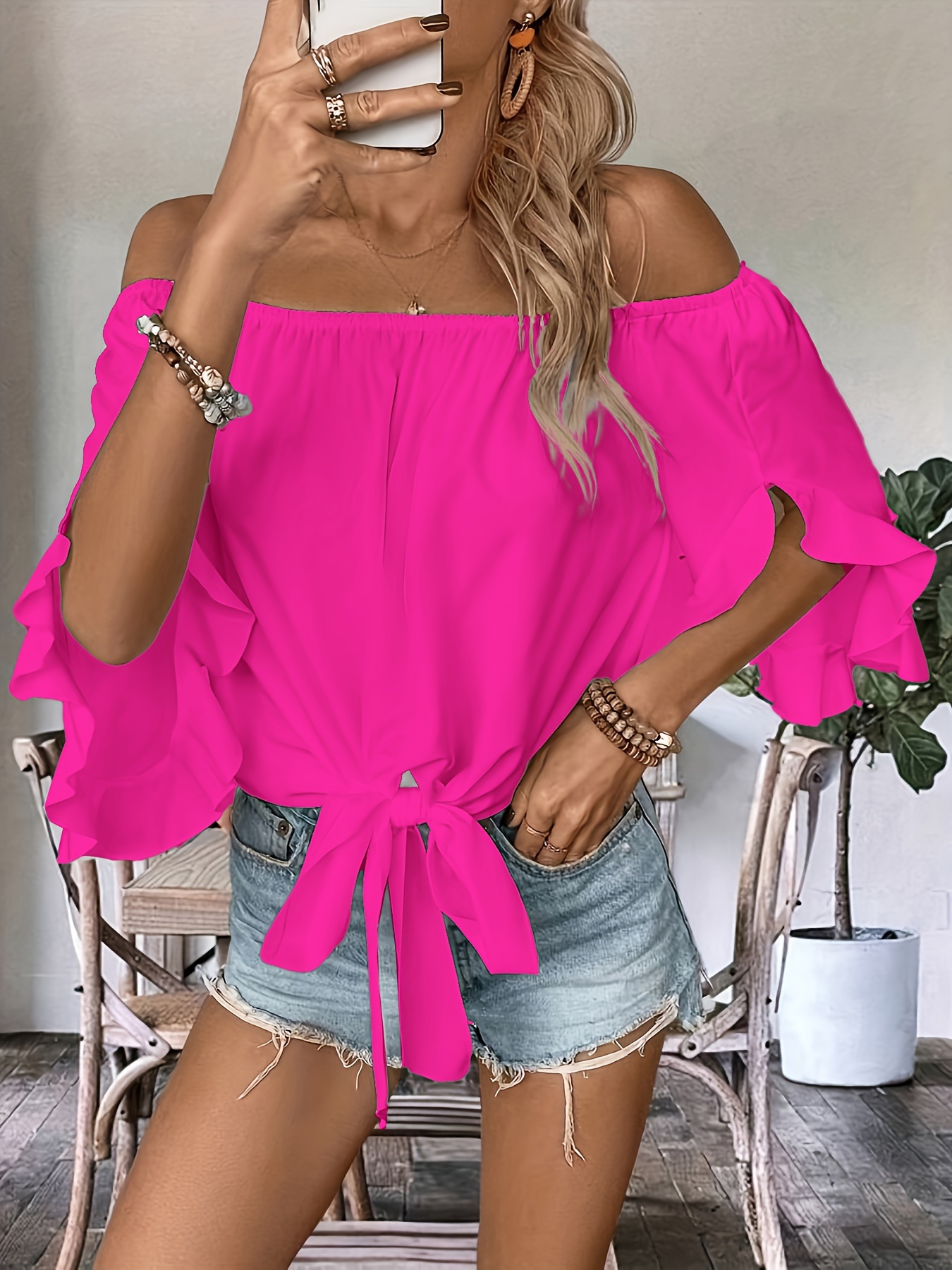 womens elegant shoulder blouse short sleeves - Temu