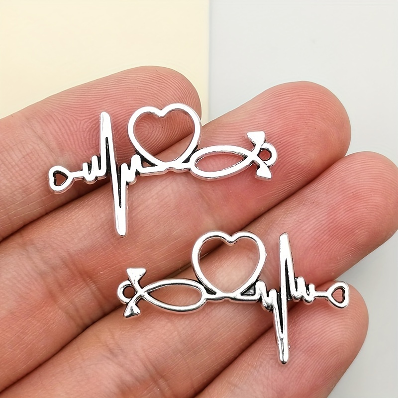 

34x19mm Ecg Charm Connector Antique Silvery Pendant Diy Handmade Earrings Bracelet Necklace Accessories Bag Keychain Pendant Handmade Jewelry Accessories Clothing Accessories 10/20pcs