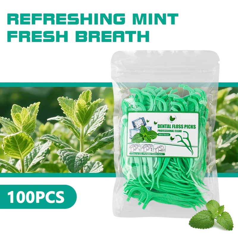 100/300/500/800pcs Professional Peppermint Flavor Dental Floss Sticks, Polyethylene, Alcohol Free, With Travel Sealed Bag, For Daily Oral Care