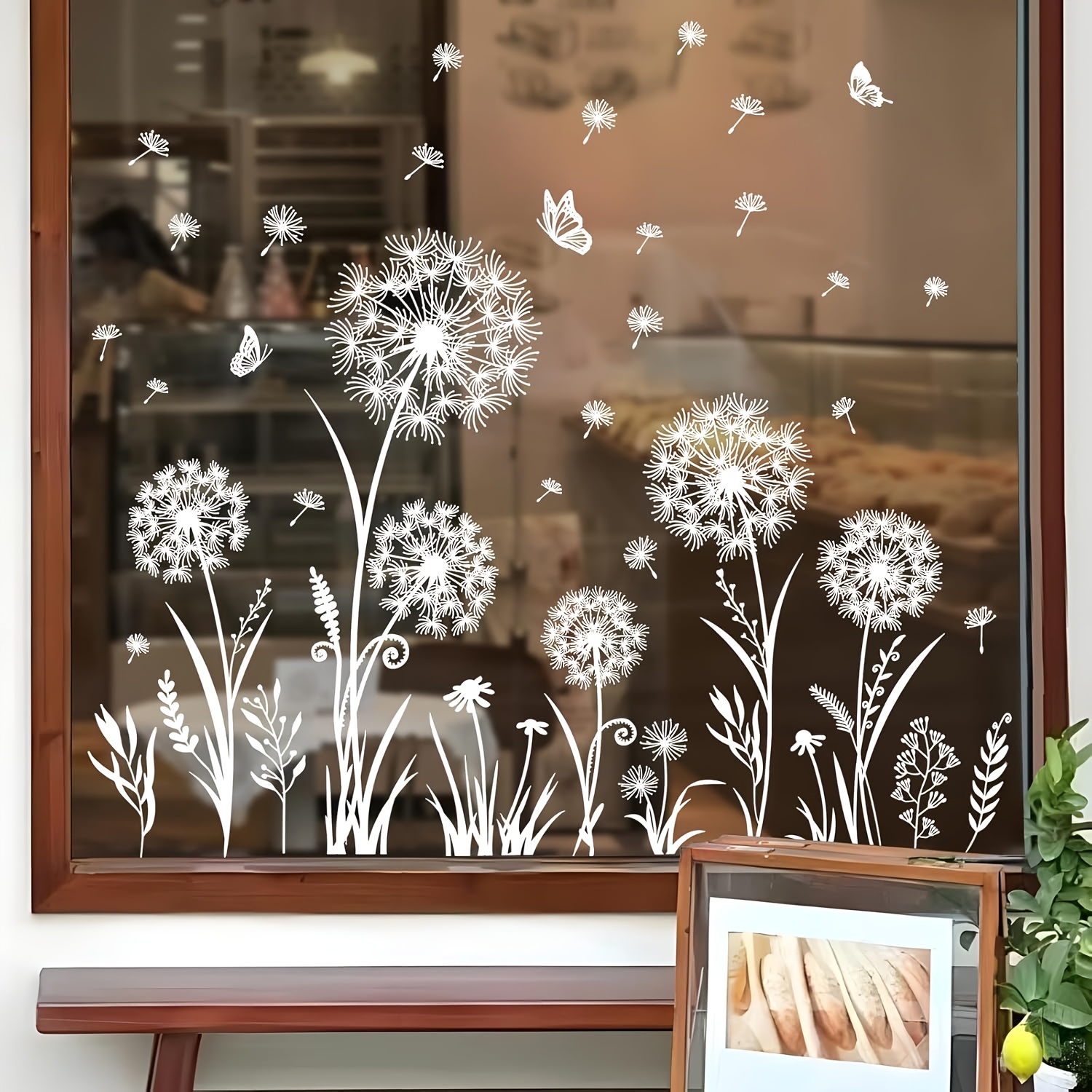 TEMU 2pcs White Dandelion & Window Static Clings Spring Floral & Glass Decals Double-sided Proof Stickers For & Glass Decoration