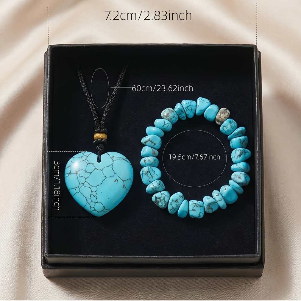 3pc Lapis Lazuli Heart Necklace & Gemstone Bracelet Set