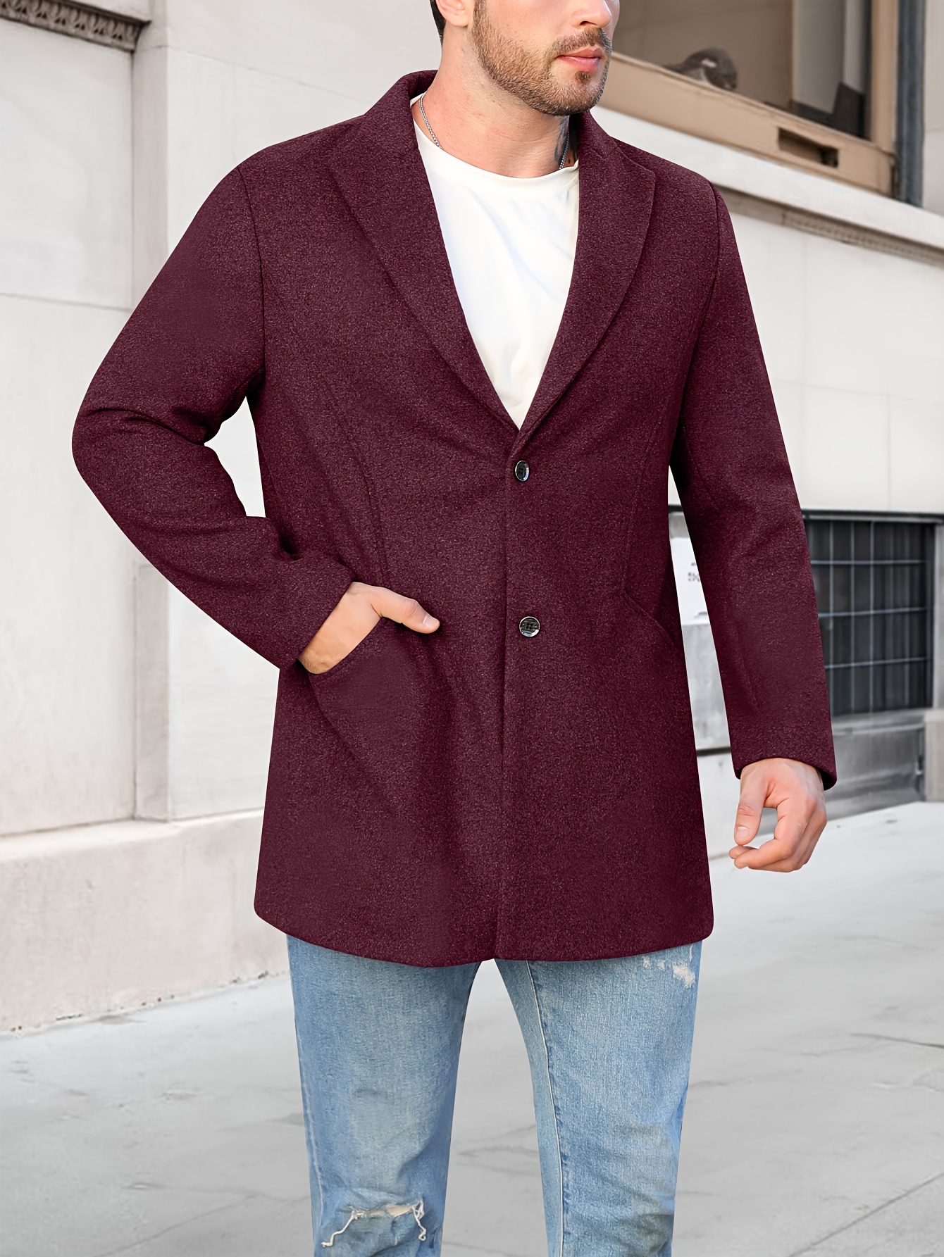 mature mens spring trench coat contains 60 wool Temu