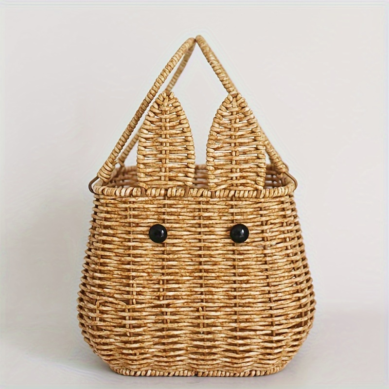

1pc, Handwoven Rustic Basket, Pastoral Style, Plastic Woven Rabbit Basket, Tote Bag, Garden Decor, Picnic Basket, Vegetable Basket