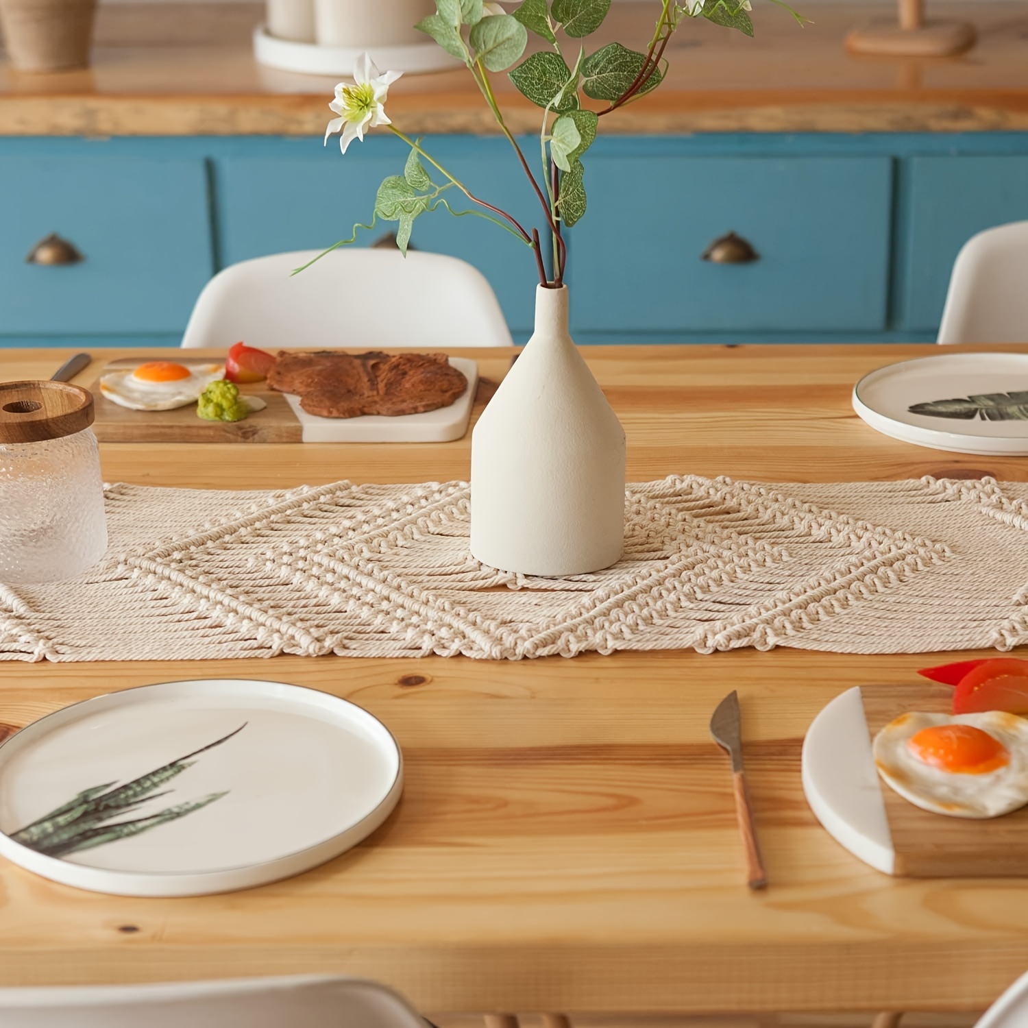 1pc of Bohemian Farmhouse Macrame-Style Table Runner - a Boho Tablecloth Featuring Tassels, Designed in a Rectangular Shape for Home And Restaurant Decoration, Perfect As a Centerpiece for Kitchen Dining Tables, a Decorative Dining Accessory