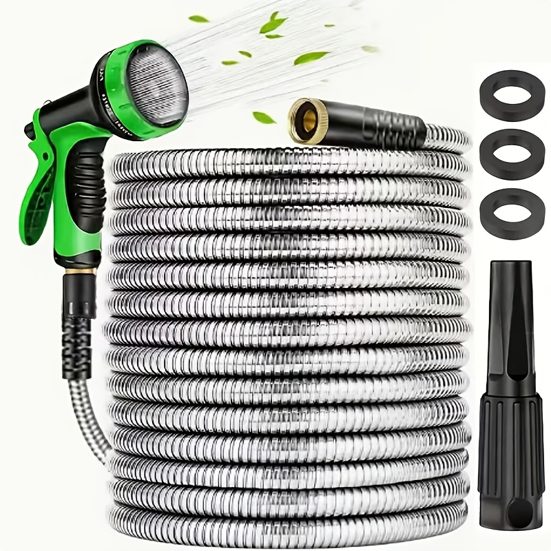 TEMU Kit de tuyau d'arrosage de jardin en acier inoxydable 100Ft | Robuste, anti-torsion, résistant et flexible, léger et antirouille, idéal pour ,