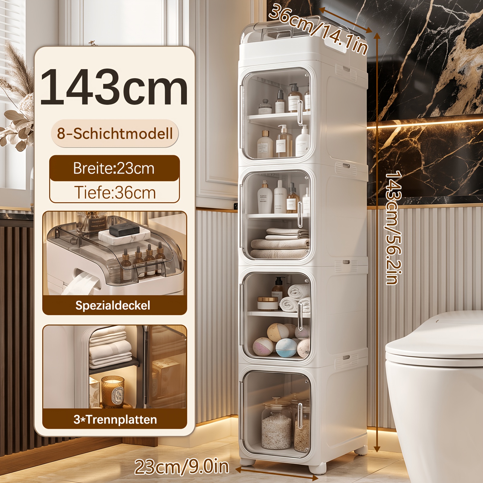 8/6/5/3 Tier Space- Narrow Storage Cabinet, Clear Plastic Drawer Medicine Cabinet, Compact Floor Cabinet For Small Spaces, Bathroom Shelf, Toilet Paper Storage, Bathroom Storage Cabinet, Shelves