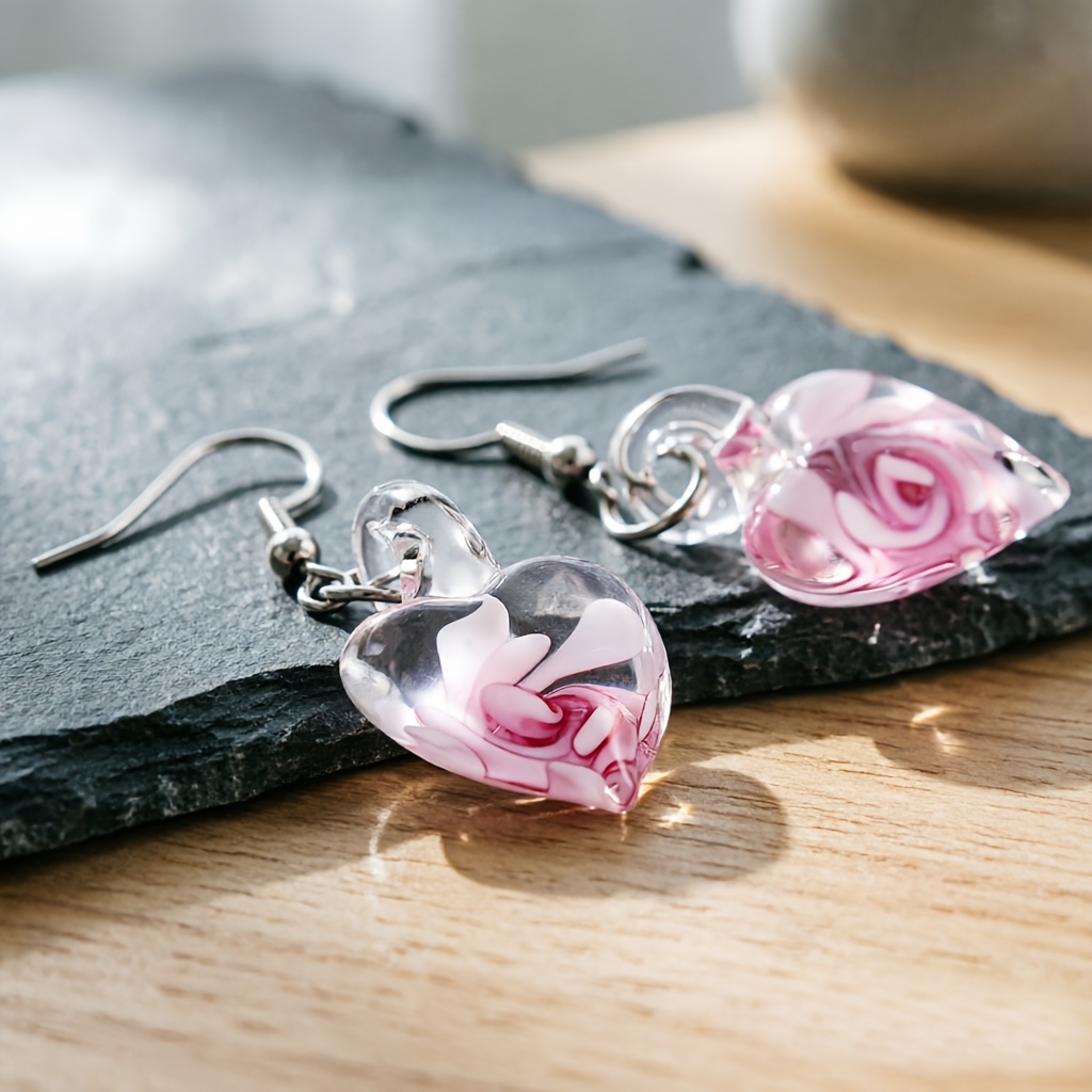 Women's Hand-Blown Heart Pendant Earrings