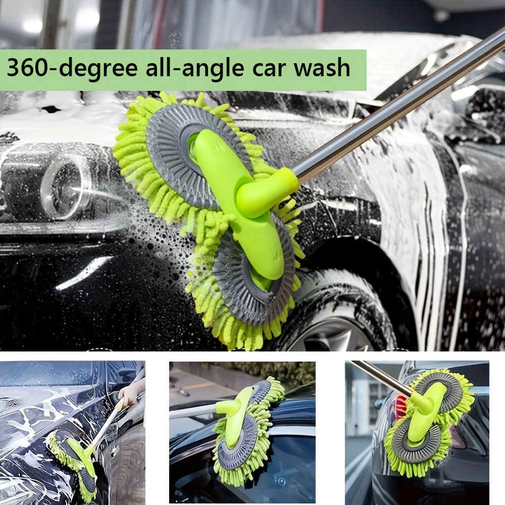 car wash mop with retractable long handle double head car wash mop 360 degree rotating car washing brush microfiber windshield cleaning brush   additions for car window cleaning without battery