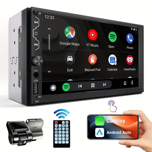 7 inch full hd touchscreen car double din high radio support carplay and auto with dash cam and backup camera link navigation voice control swc