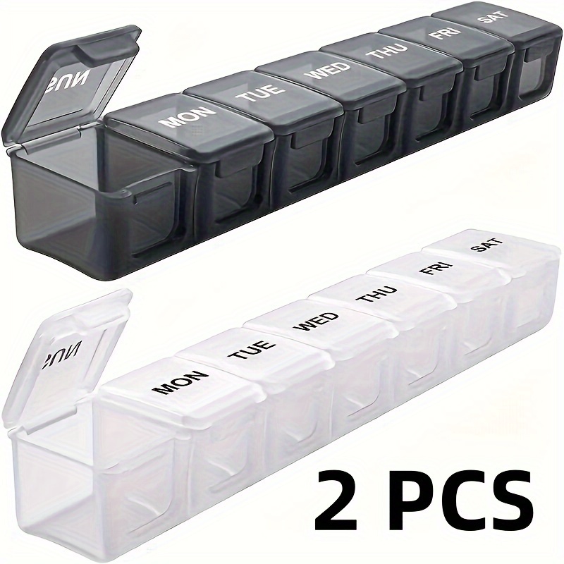 

1set Of 1pc White And 1pc Black 7-day Pill Box: Extra Large Capacity With Separate Compartments For Vitamins, Fish Oils & Supplements