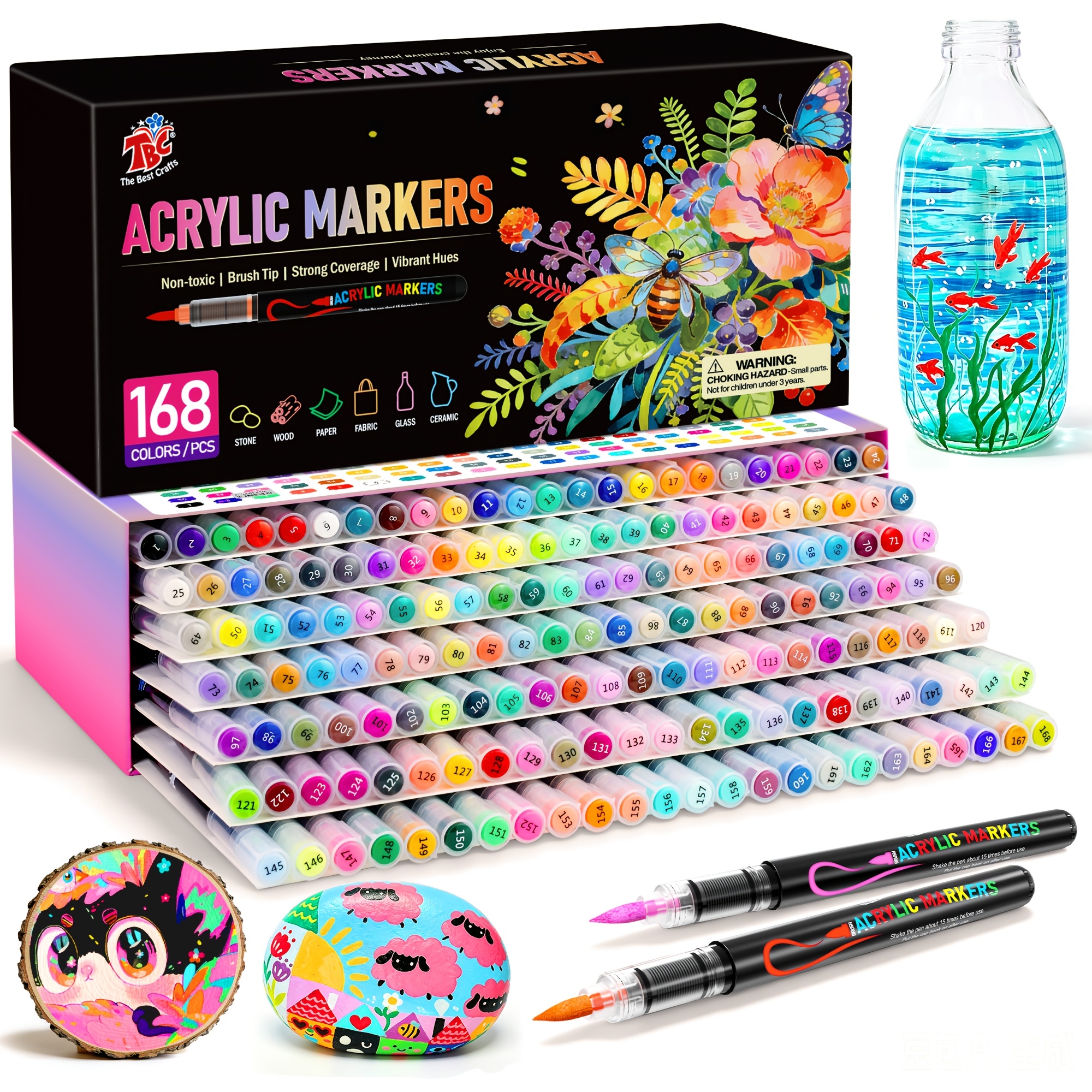 TEMU Tbc The Best Crafts 168 Colors Acrylic Paint Markers, School Supplies. Vibrant Hues, Smooth Writing Markers For Rock, Wood, Fabric, Ceramic,