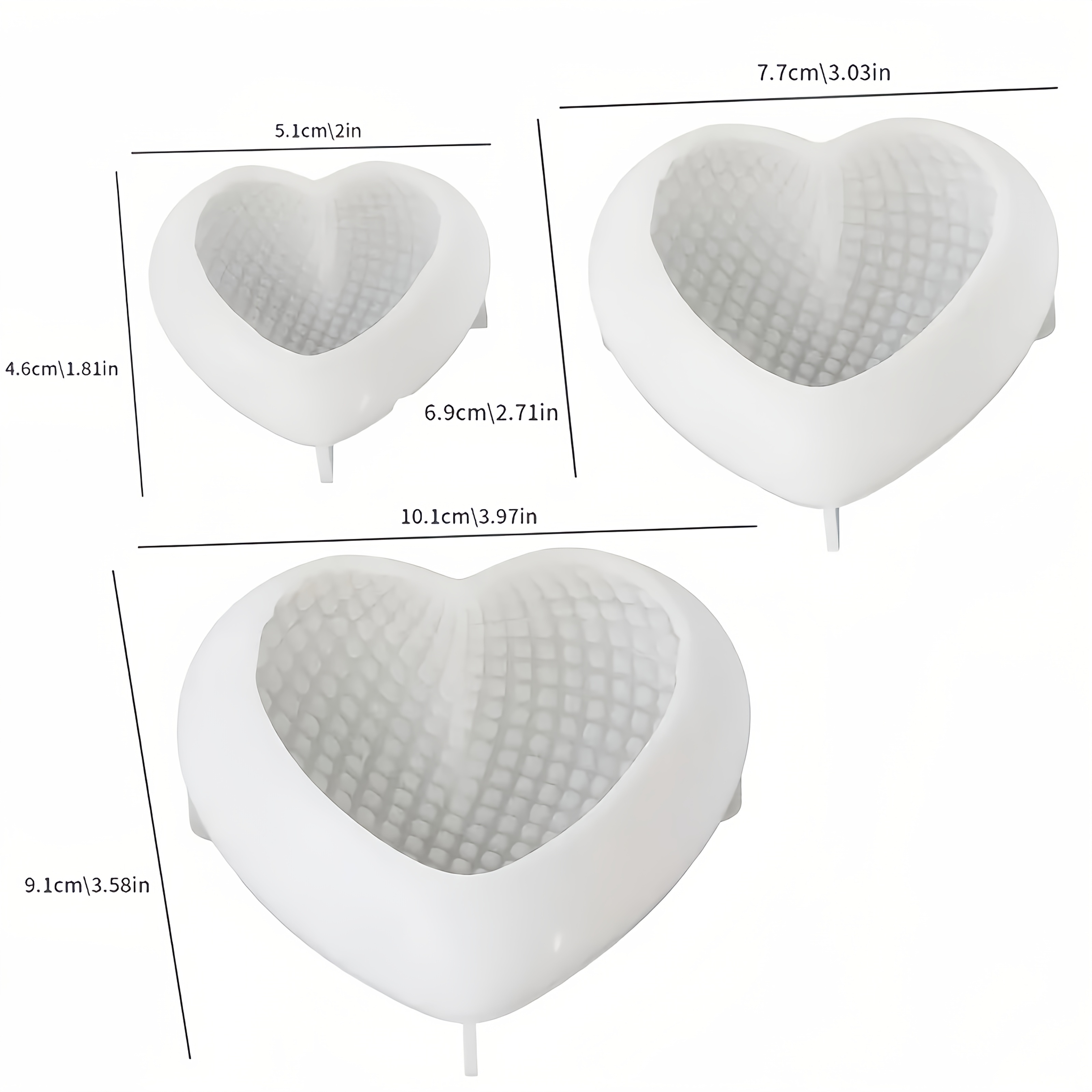 Set Of 3 S/m/l Heart-shaped Silicone Molds For Plaster Weaving, Plaster Concrete Heart Candle Silicone Resin Molds