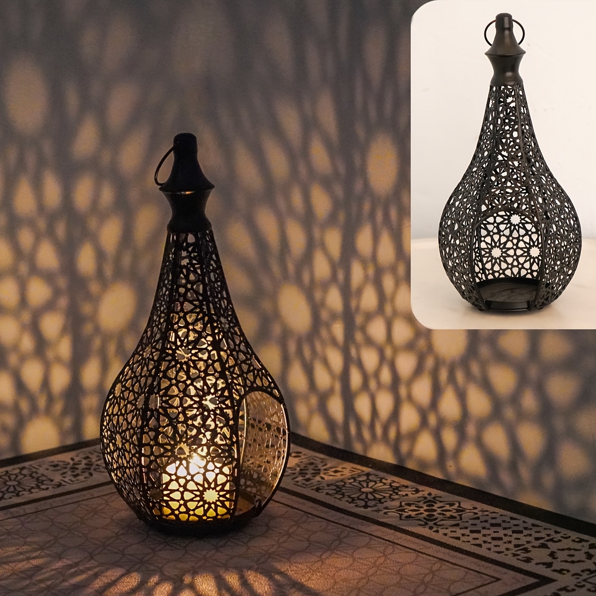TEMU 1pc Moroccan-style Ironwork Hollowed-out Candlestick, Decoration Candlestick- Candlestick Set Decoration For Weddings, Festivals, Christmas And