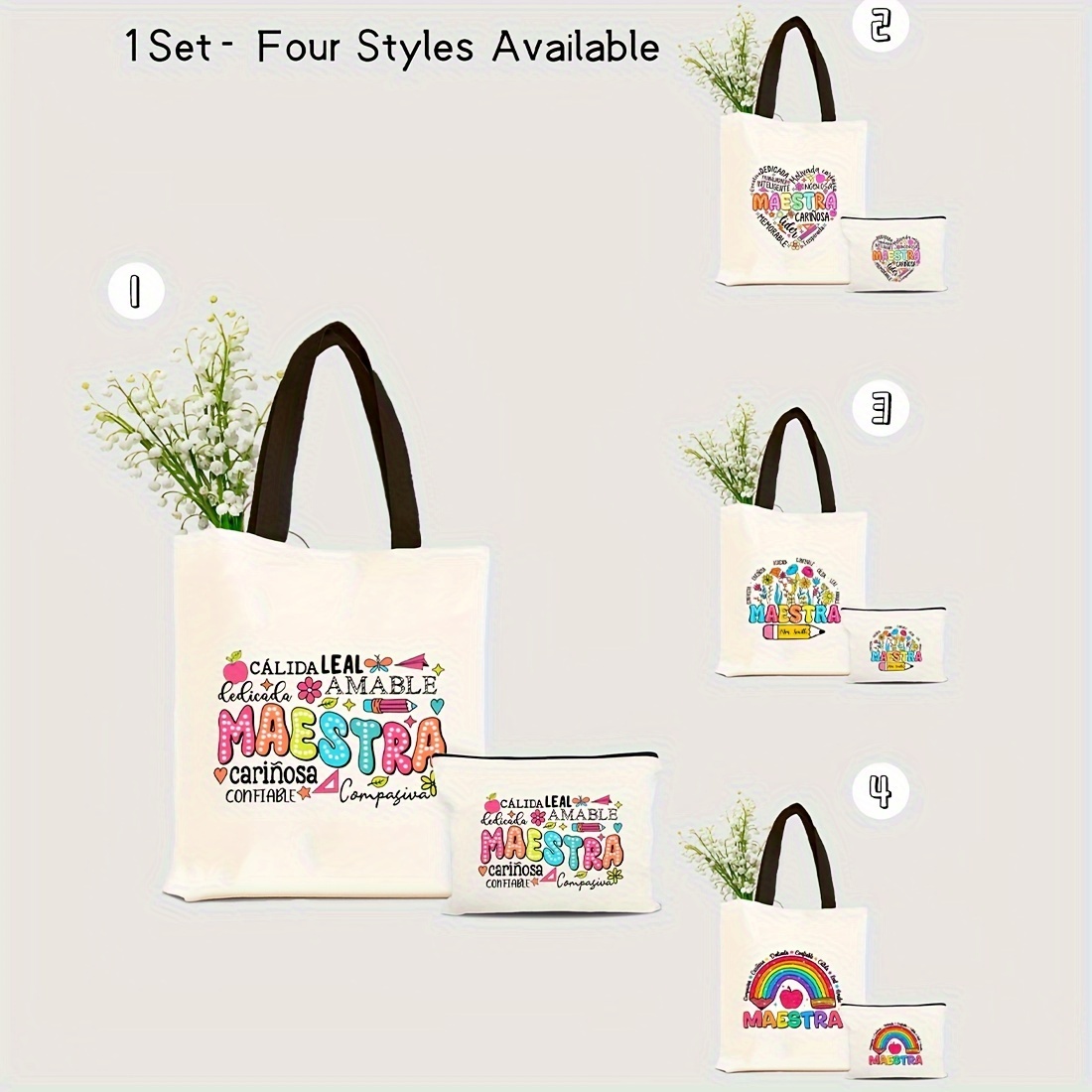 

Teacher Appreciation Tote Bag Set - , Shoulder & Makeup For Women, For Shopping &
