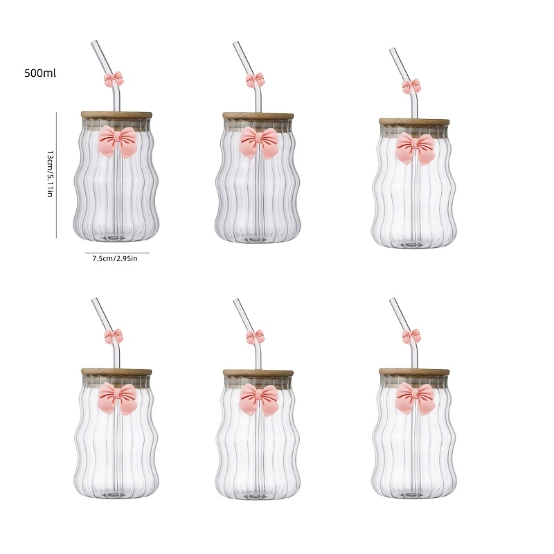 TEMU 6pcs Creative Vertical Stripe Bow Tie Glass Cups, High Borosilicate Glass, Heat-resistant, Suitable For Juice, Beverages, Whiskey, Red Wine,