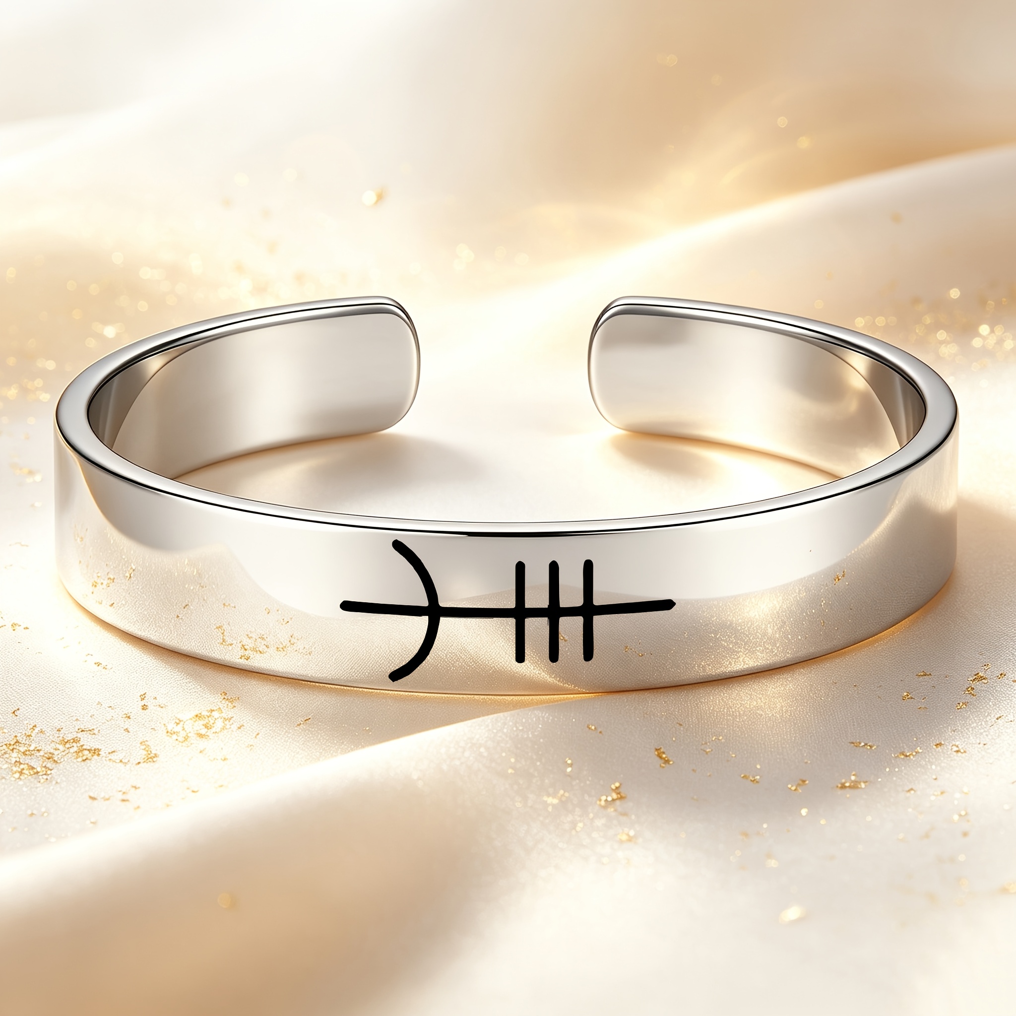 Women's Minimalist Symbol Design Open Bangle, 304 Stainless Steel