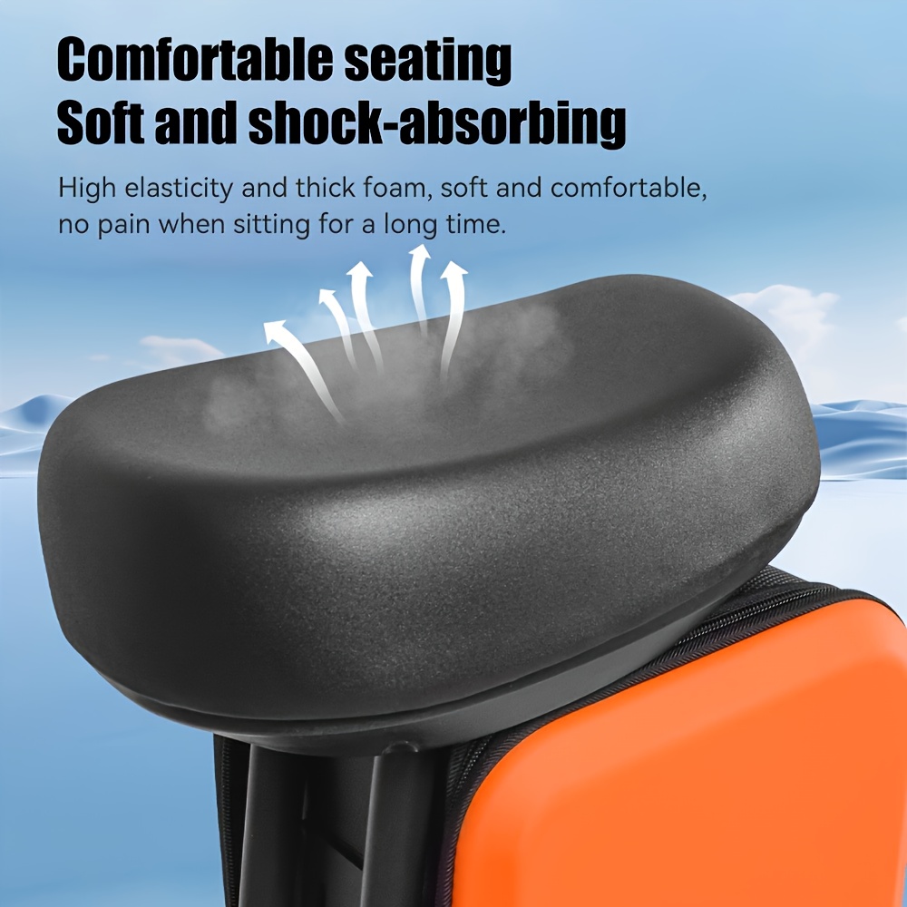 electric scooter seat with storage box - detachable cushion, rear luggage rack, multi-functional accessory for commuting and delivery, iron material, orange/black, commuter scooter seat | sleek scooter seat | durable , scooter accessories, without battery Product details 1