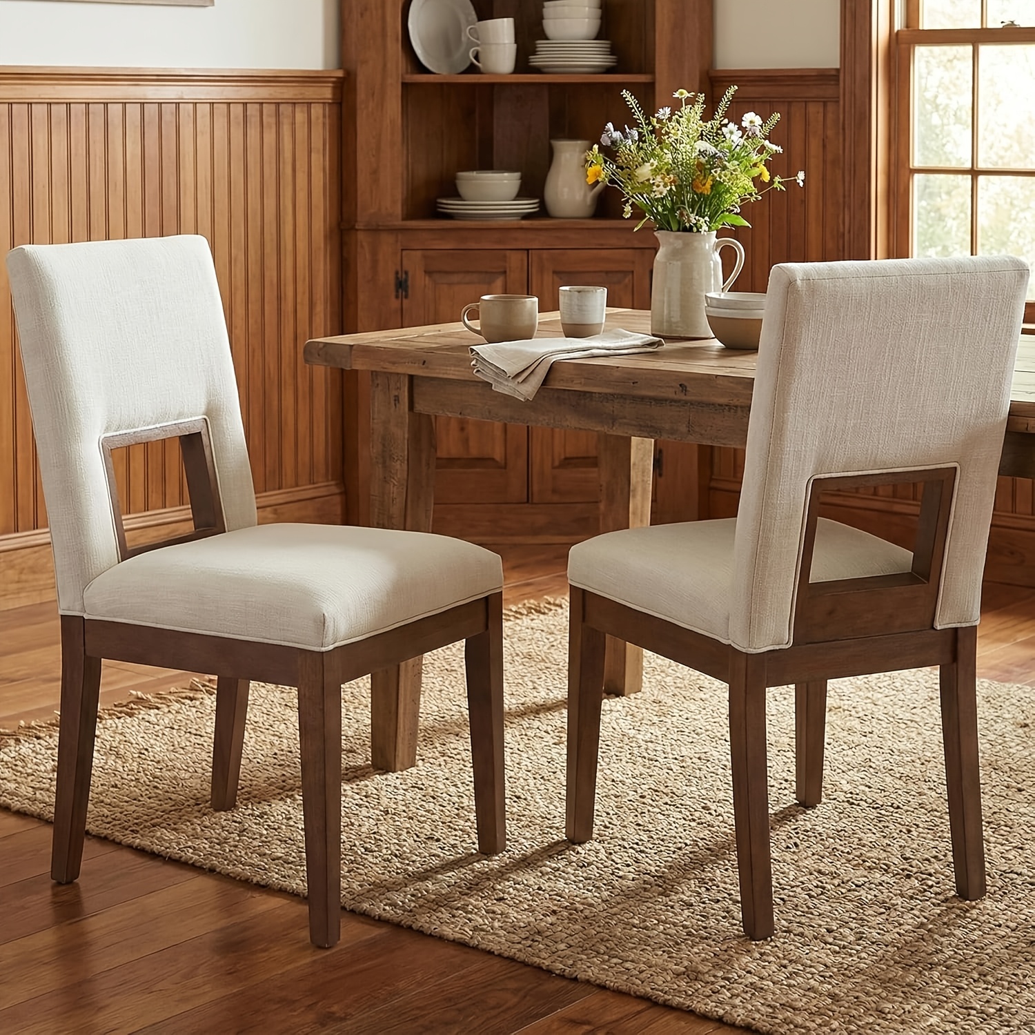 Classic Farmhouse Dining Chairs - Set of 2 with Open Backrest
