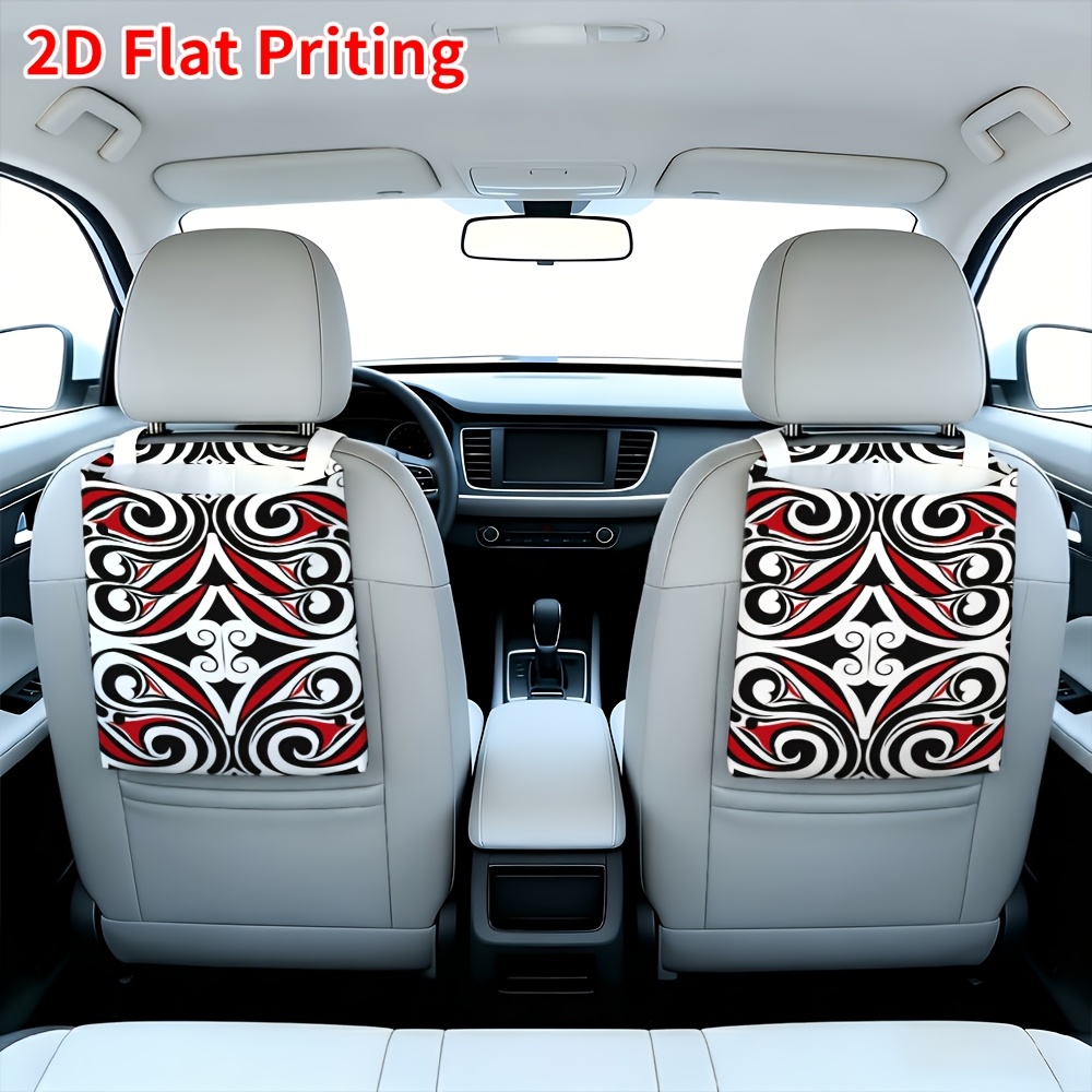 TEMU 2pcs, 2d Flat Printing Maori Tribal Pattern Car Seat Back Organizer Fashionable Storage, Keeping Car Interior Tidy, Universal Hanging, Durable