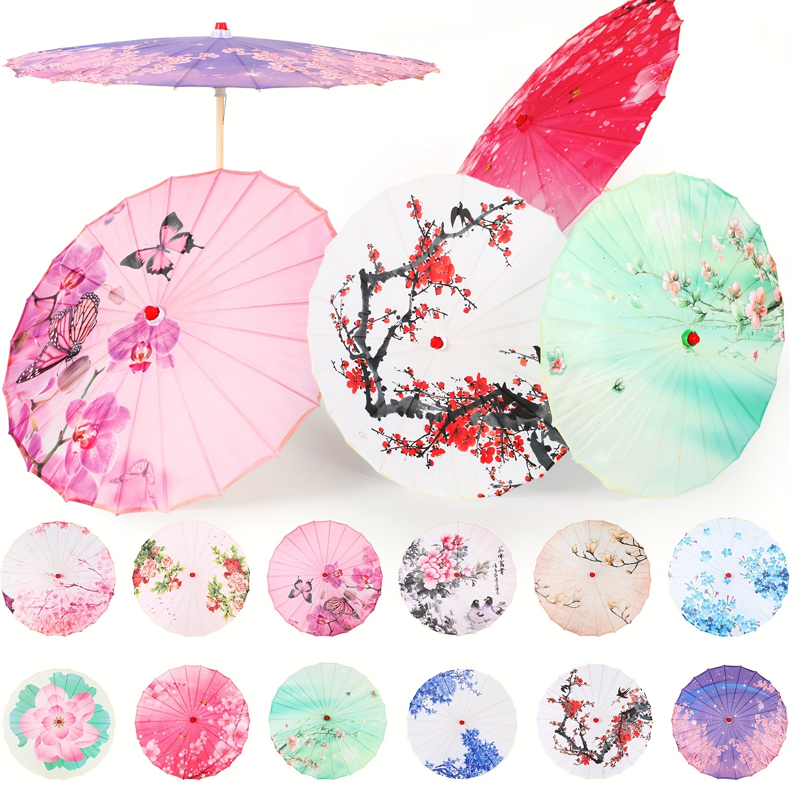 

12 Pcs Handmade Chinese Oiled Paper Umbrella Bamboo Silk Chinese Japanese Umbrella Parasol Flower Art Dance Umbrella (stylish)