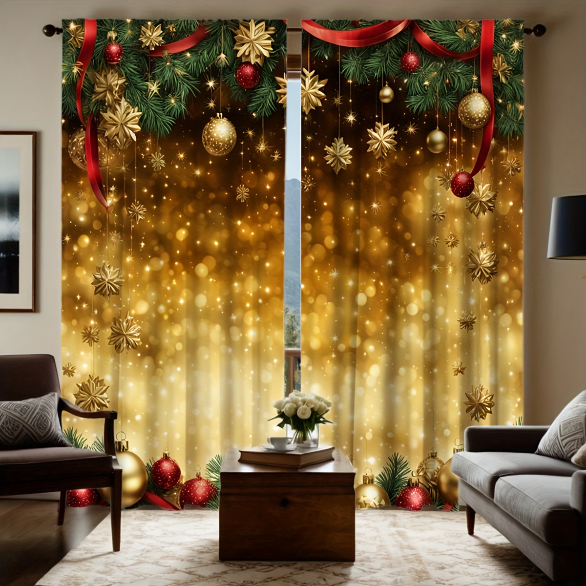 

2pcs Christmas Curtains - , Rod For Hanging - For & Decor