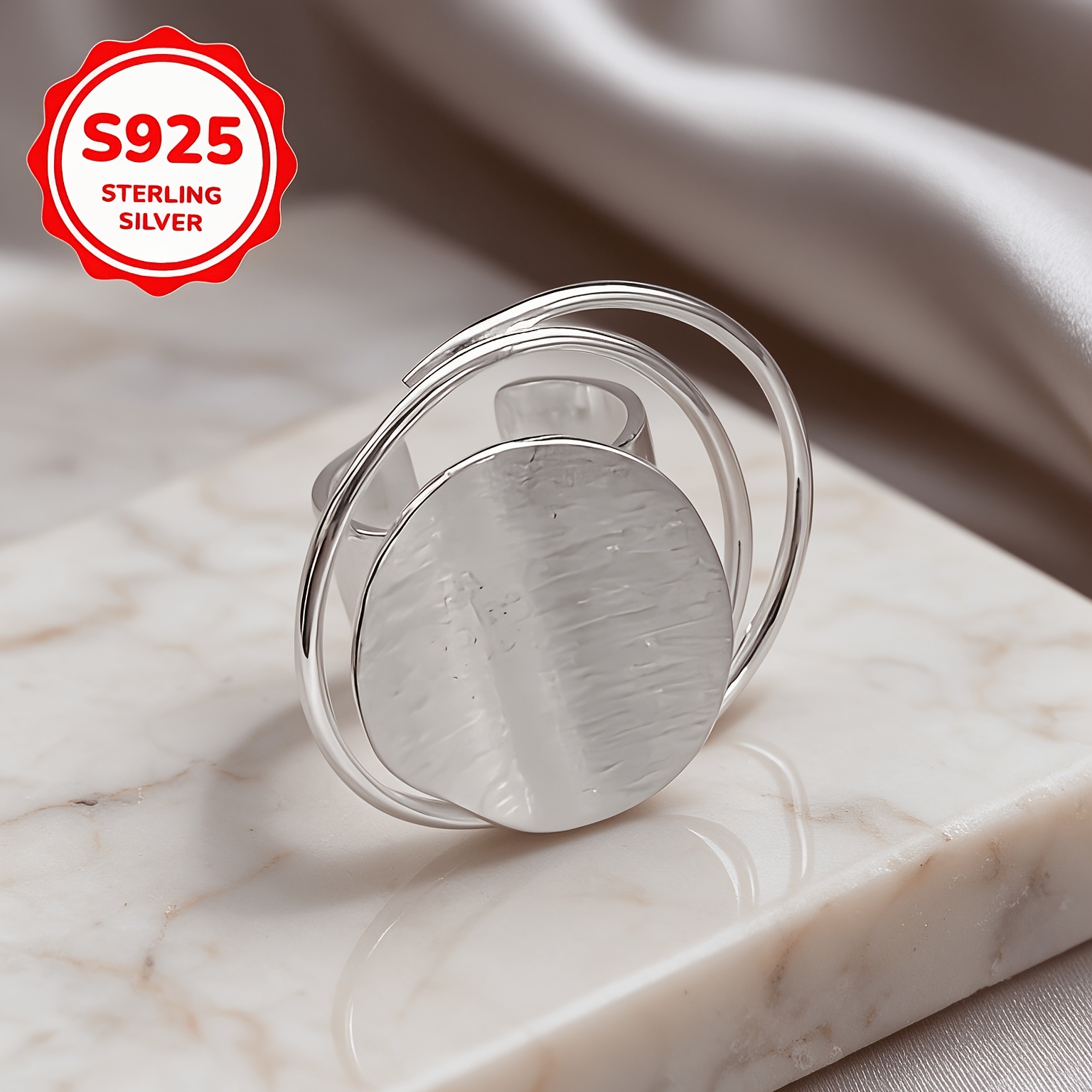 Women's 925 Silver Brushed Matte Irregular Line Adjustable Ring, Gift