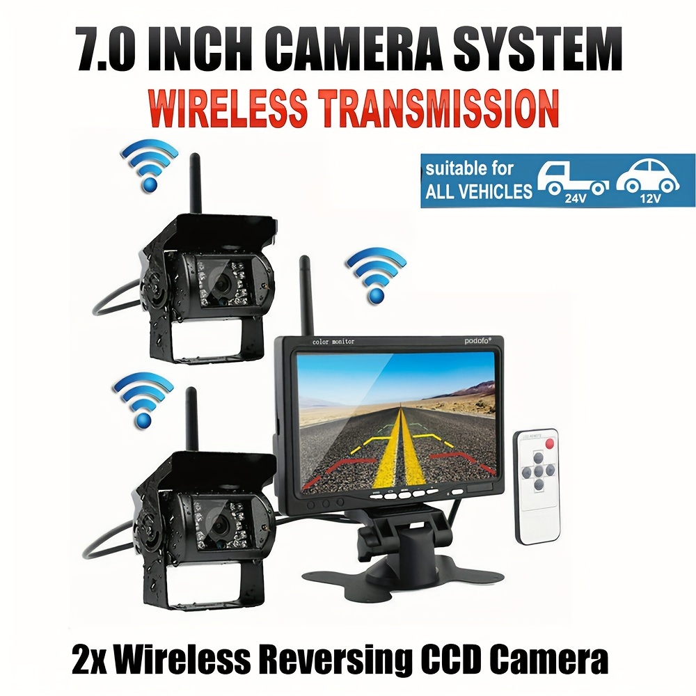 

Camecho Vehicle Truck 2 Backup Cameras & Monitor Parking System, Rear View Camera + 7" Monitor For Rv Truck Trailer Bus